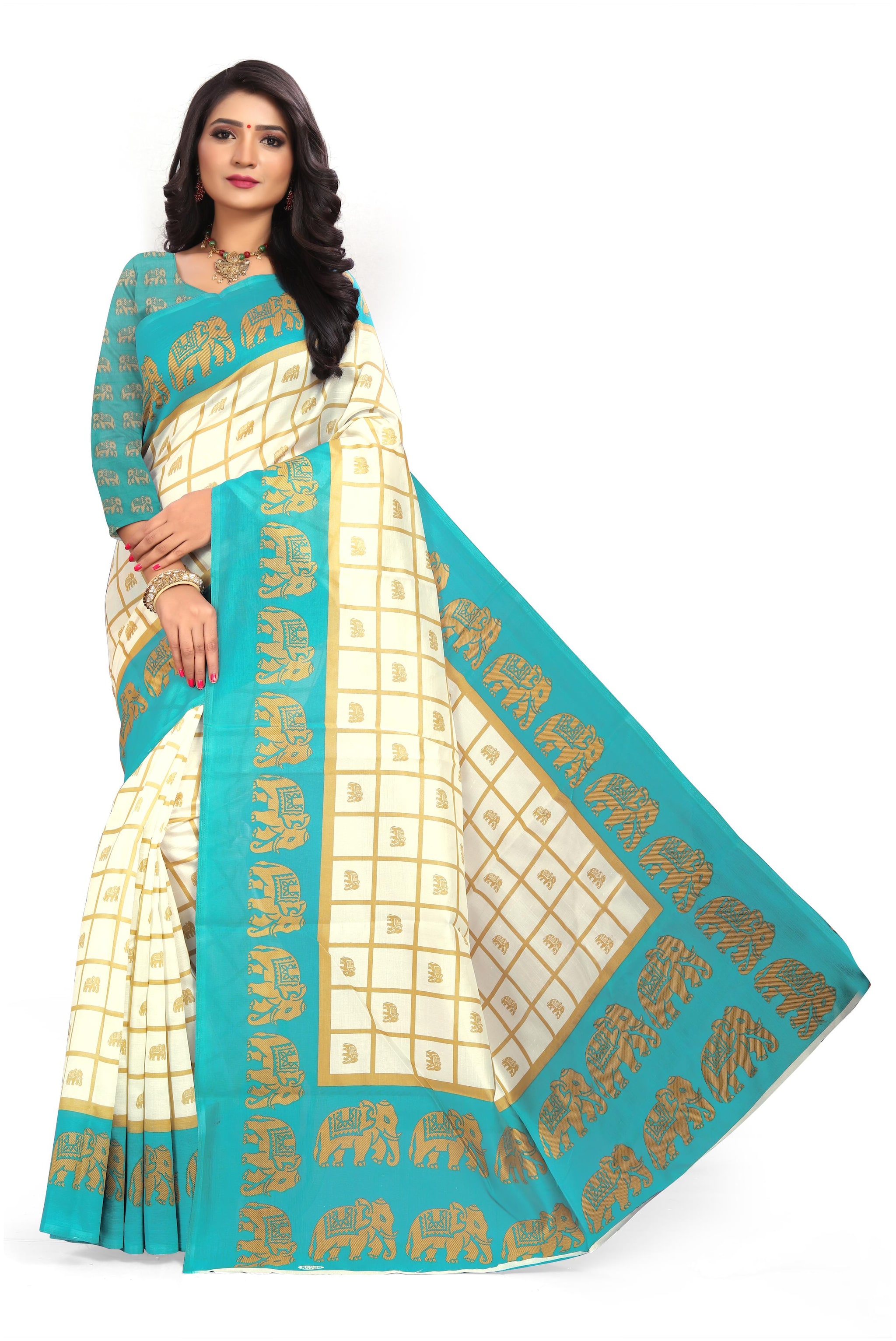 

Marabout Synthetic Animal Print Teal Regular Saree For Women