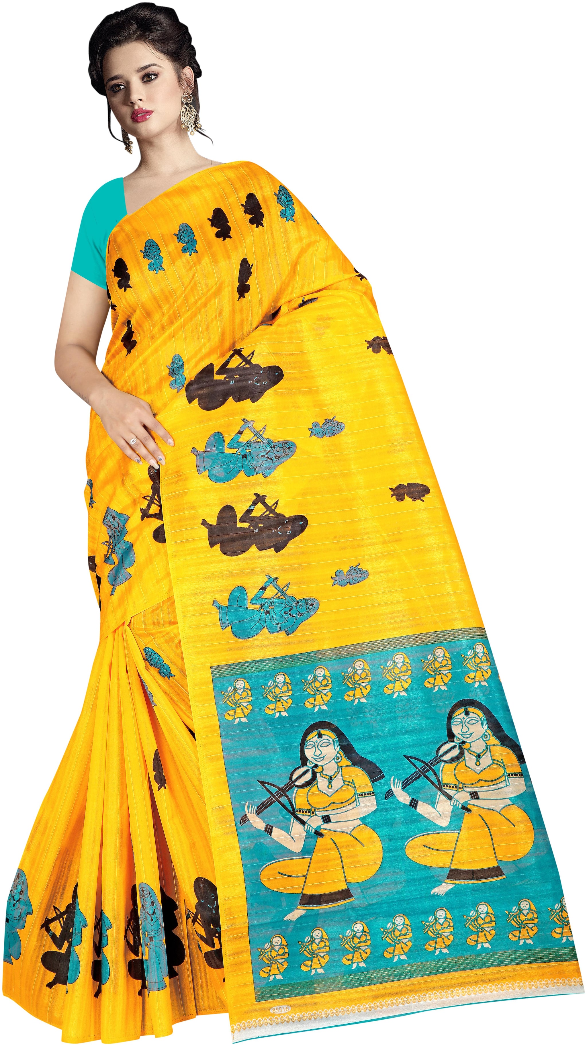 

Marabout Synthetic Block Print Yellow Regular Saree For Women