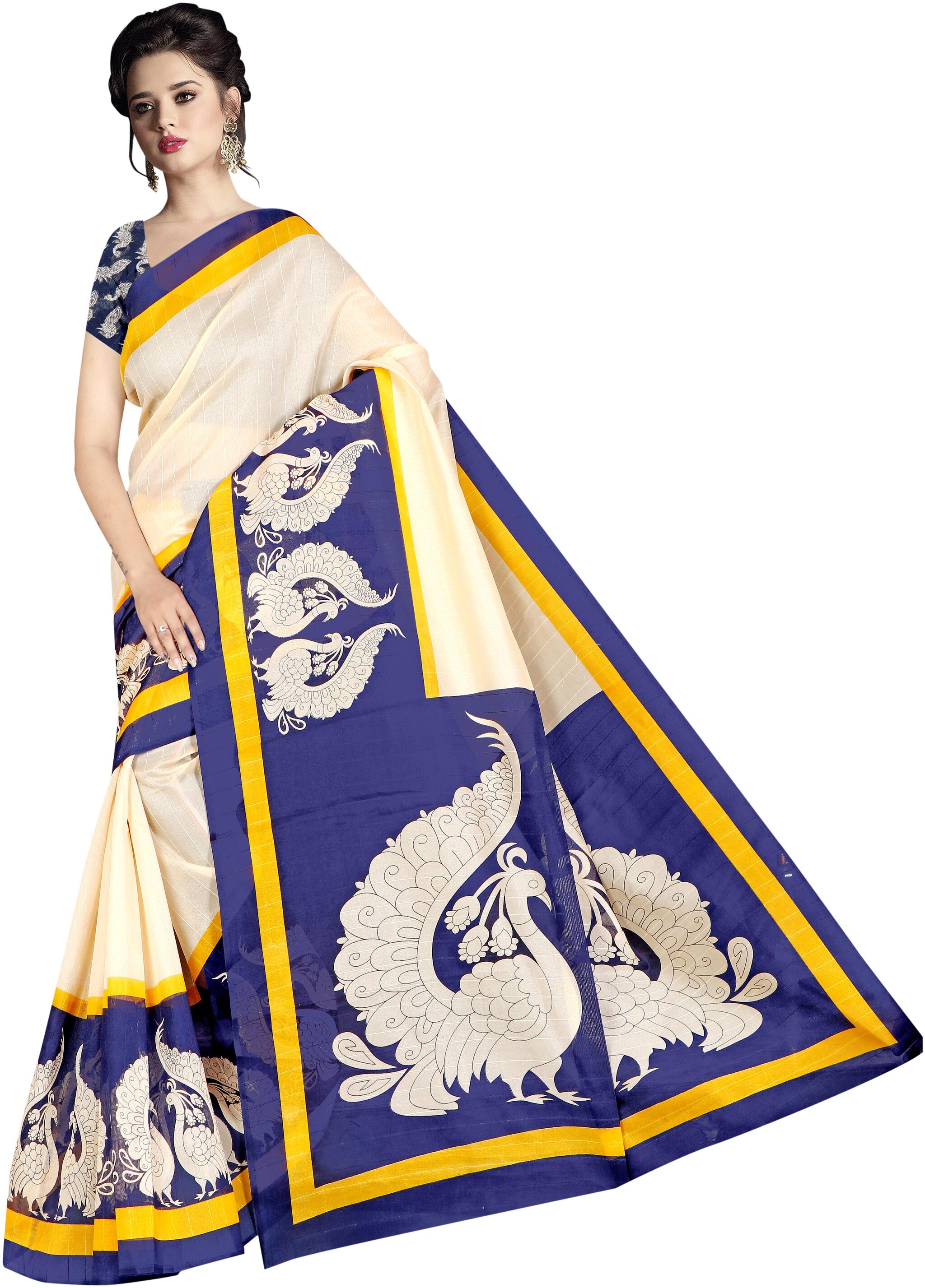 

Marabout Synthetic Block Print Blue Regular Saree For Women