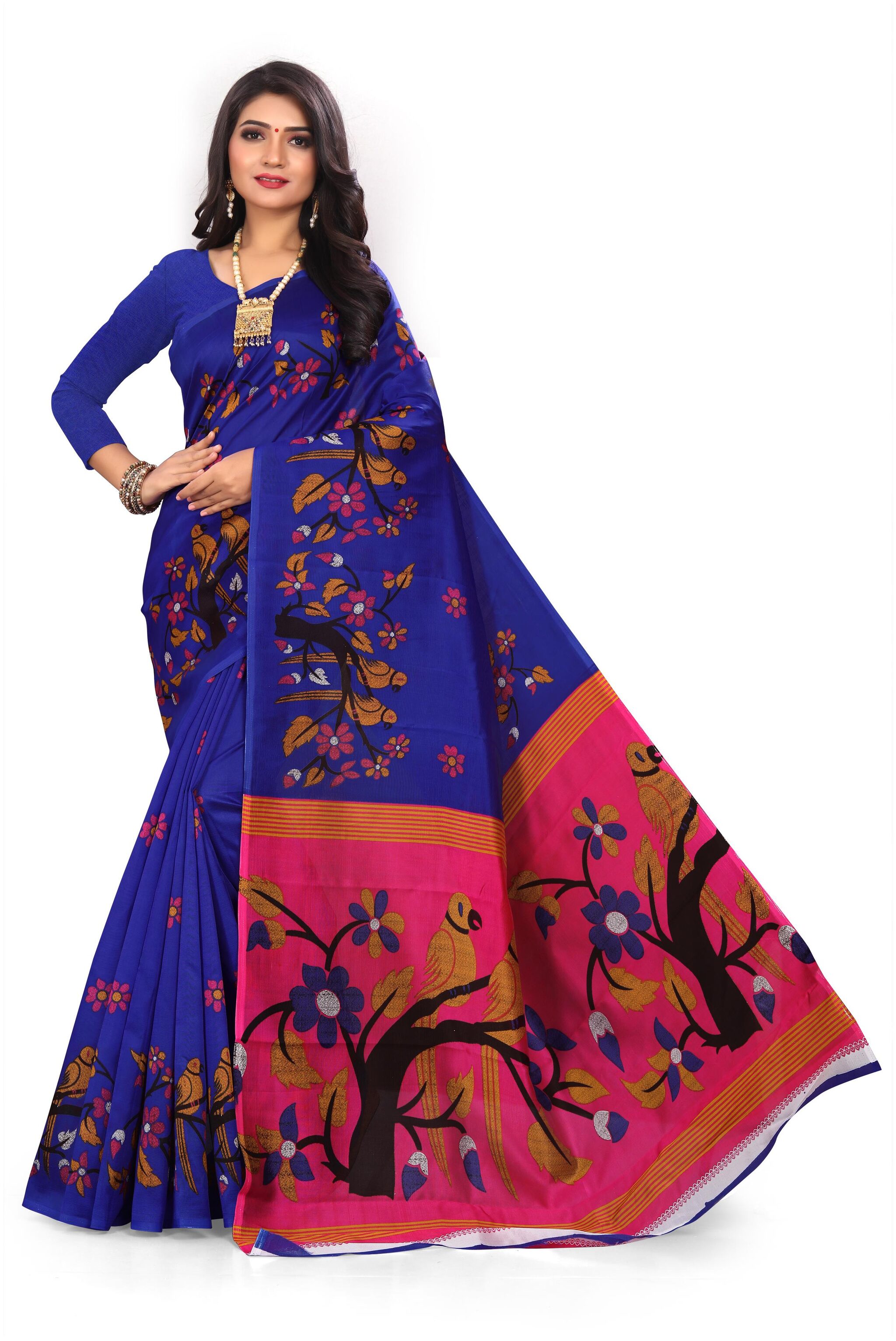 

Marabout Synthetic Block Print Blue Regular Saree For Women