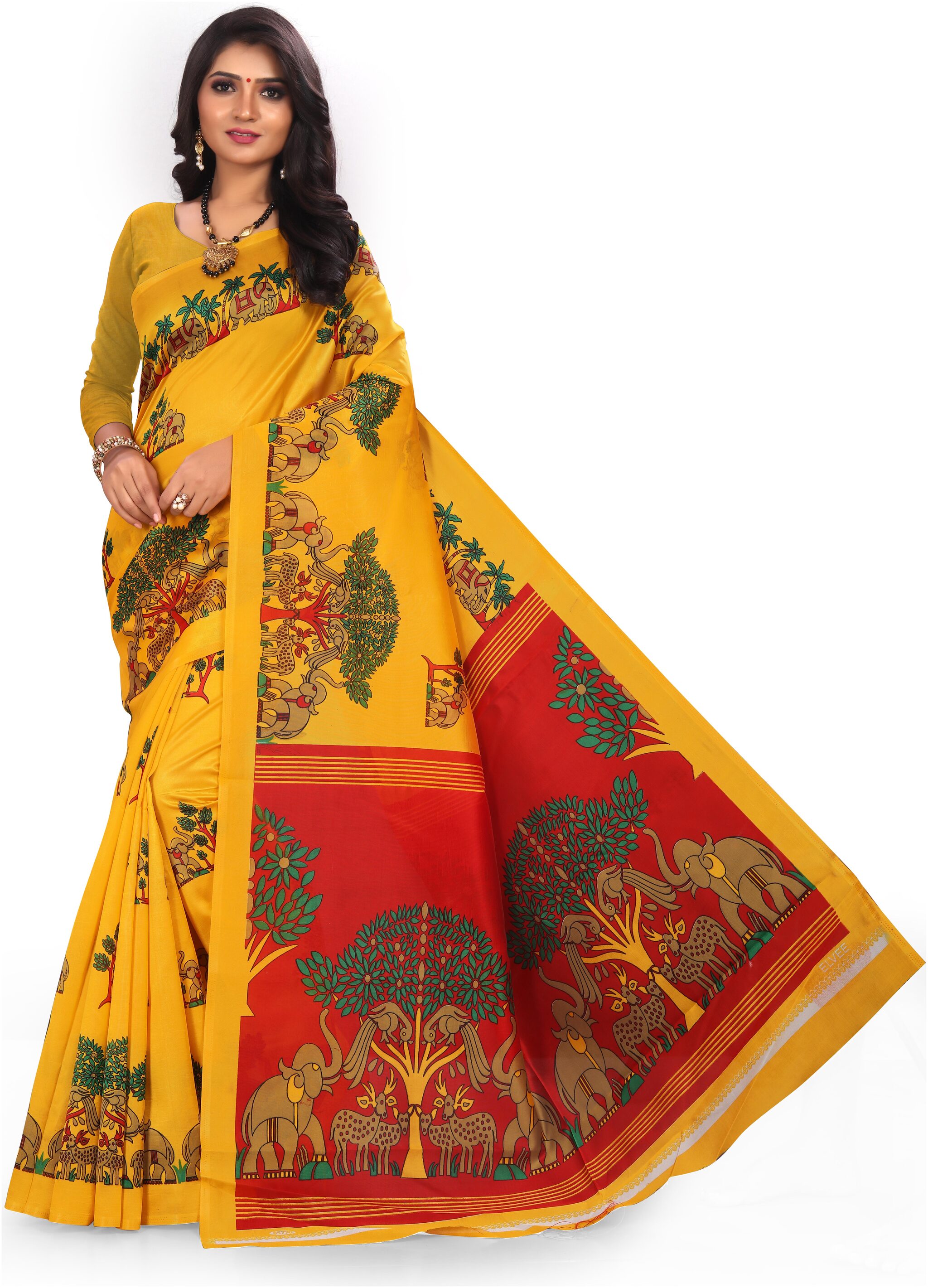 

Marabout Synthetic Block Print Yellow Regular Saree For Women