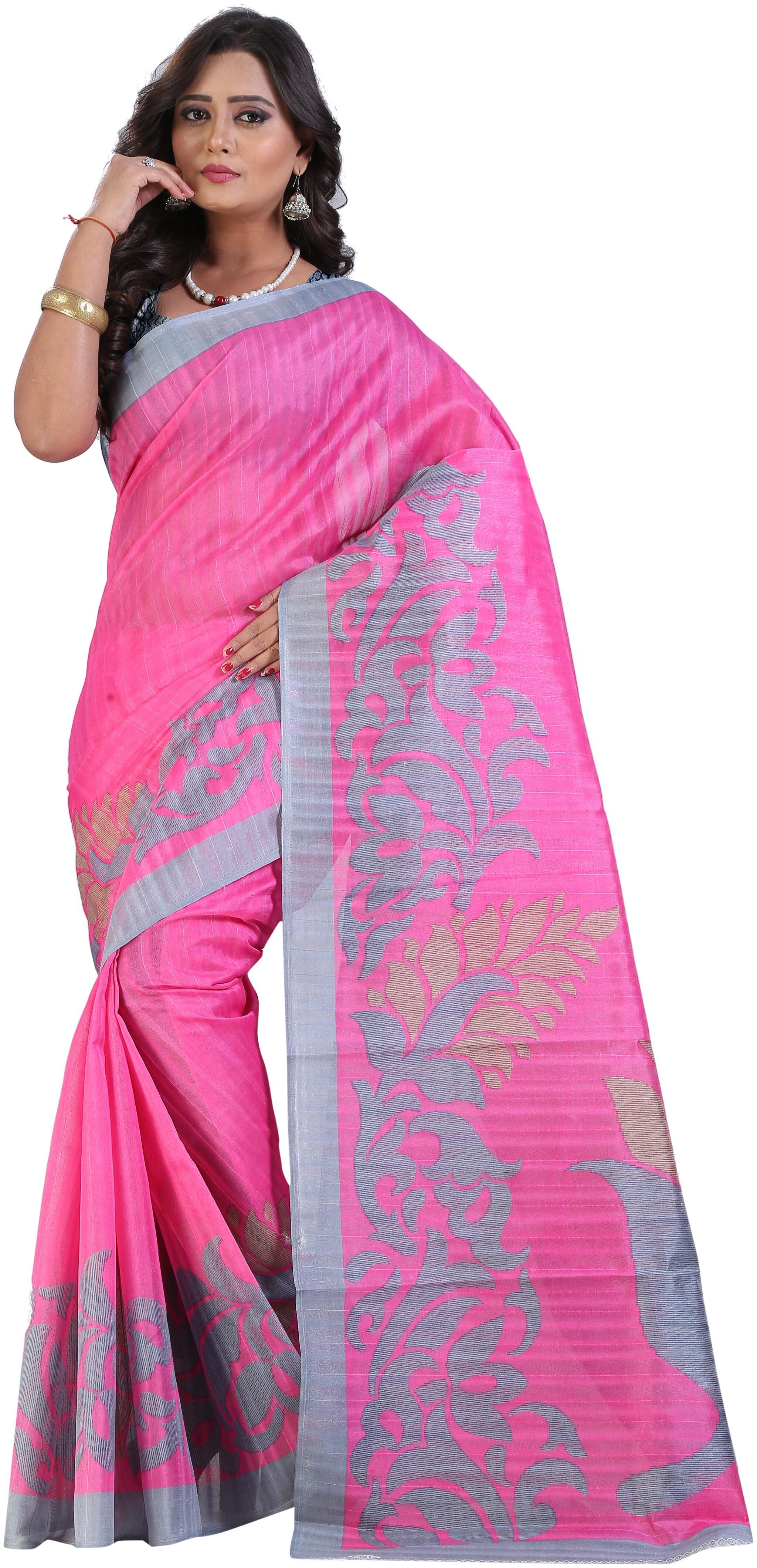 

Marabout Women Synthetic Daily Wear Saree With Blouse Piece (Pink)