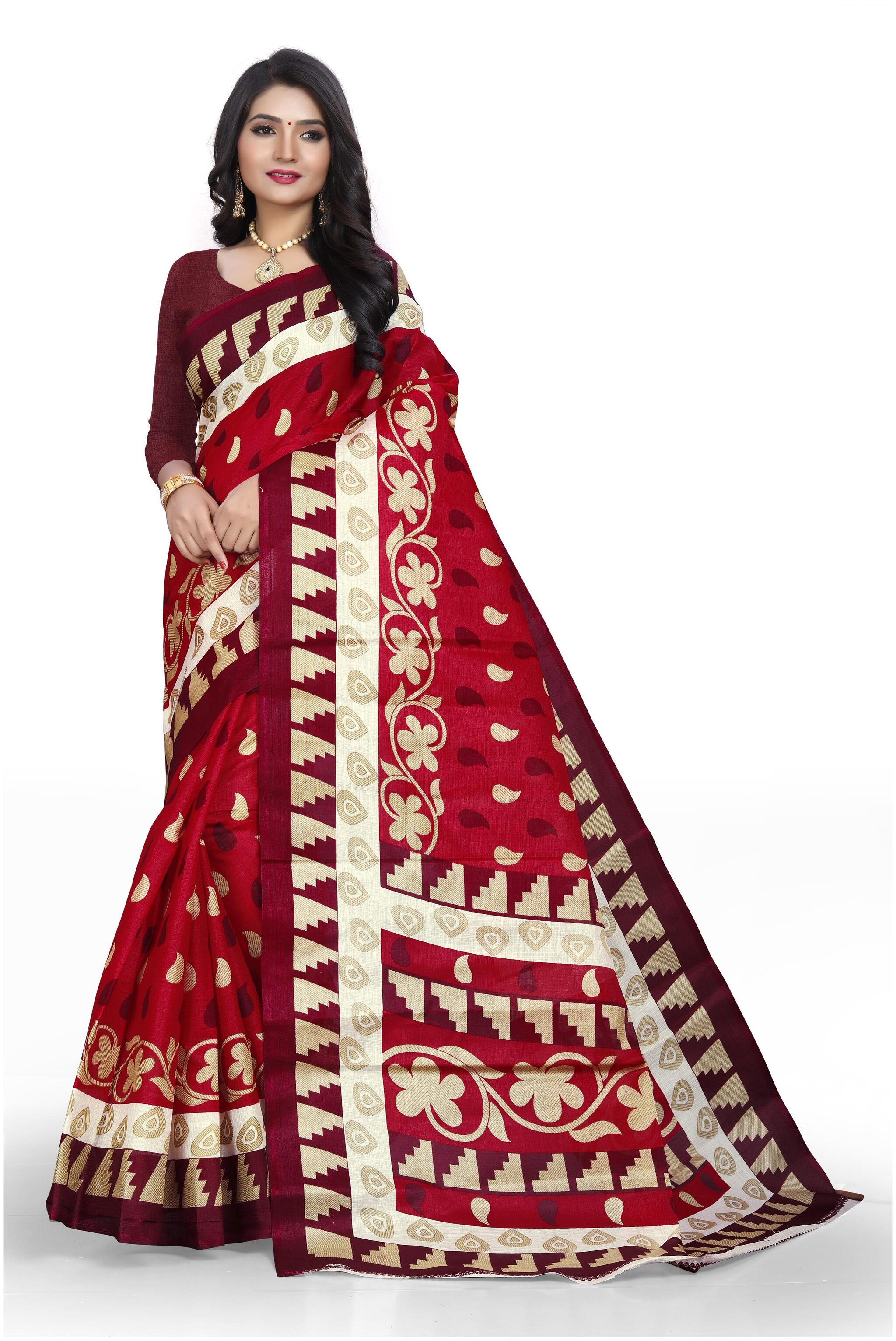 

Marabout Women Khadi Daily Wear Saree With Blouse Piece (Maroon)
