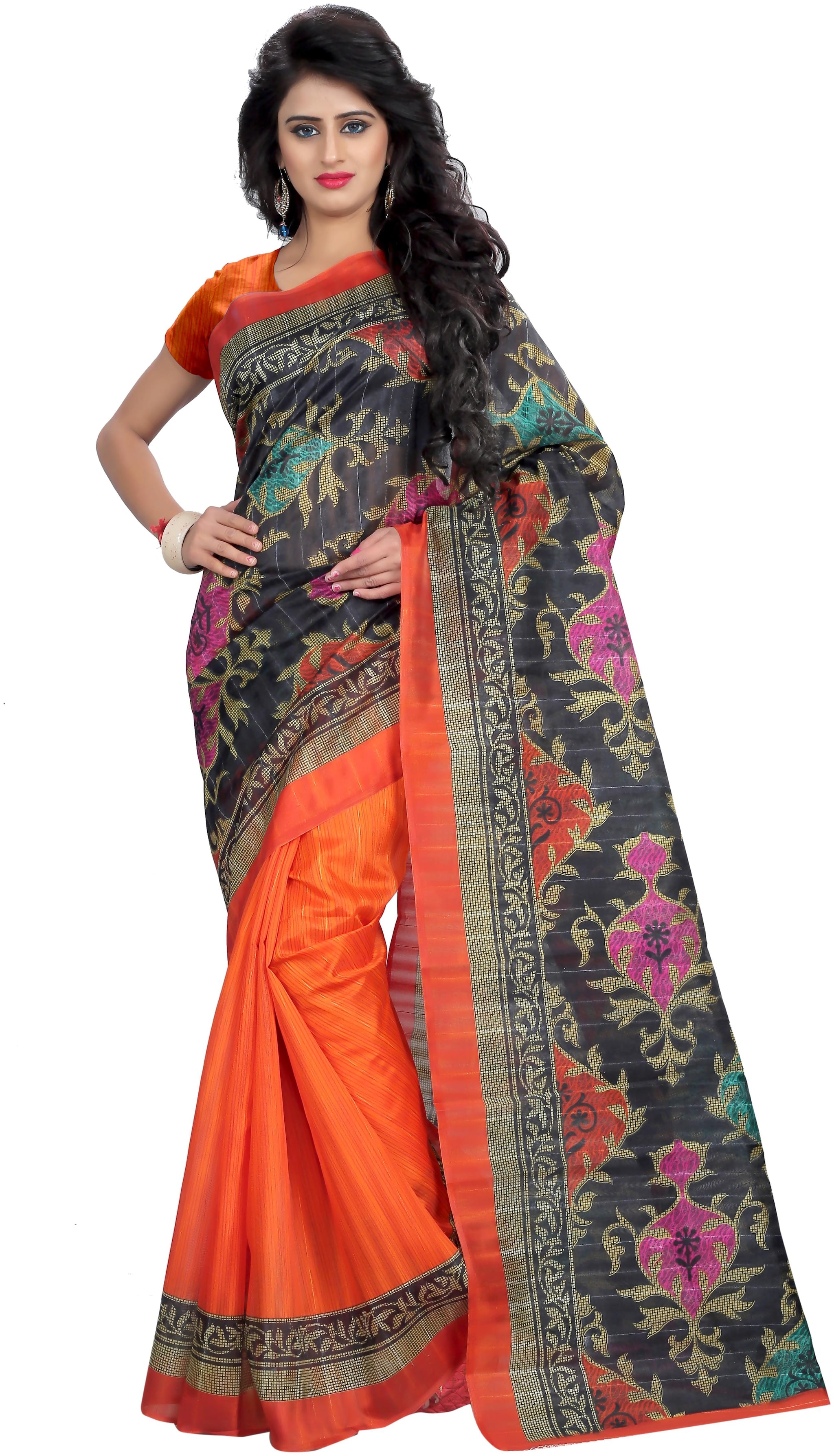 

Marabout Women Khadi Daily Wear Saree With Blouse Piece (Orange)
