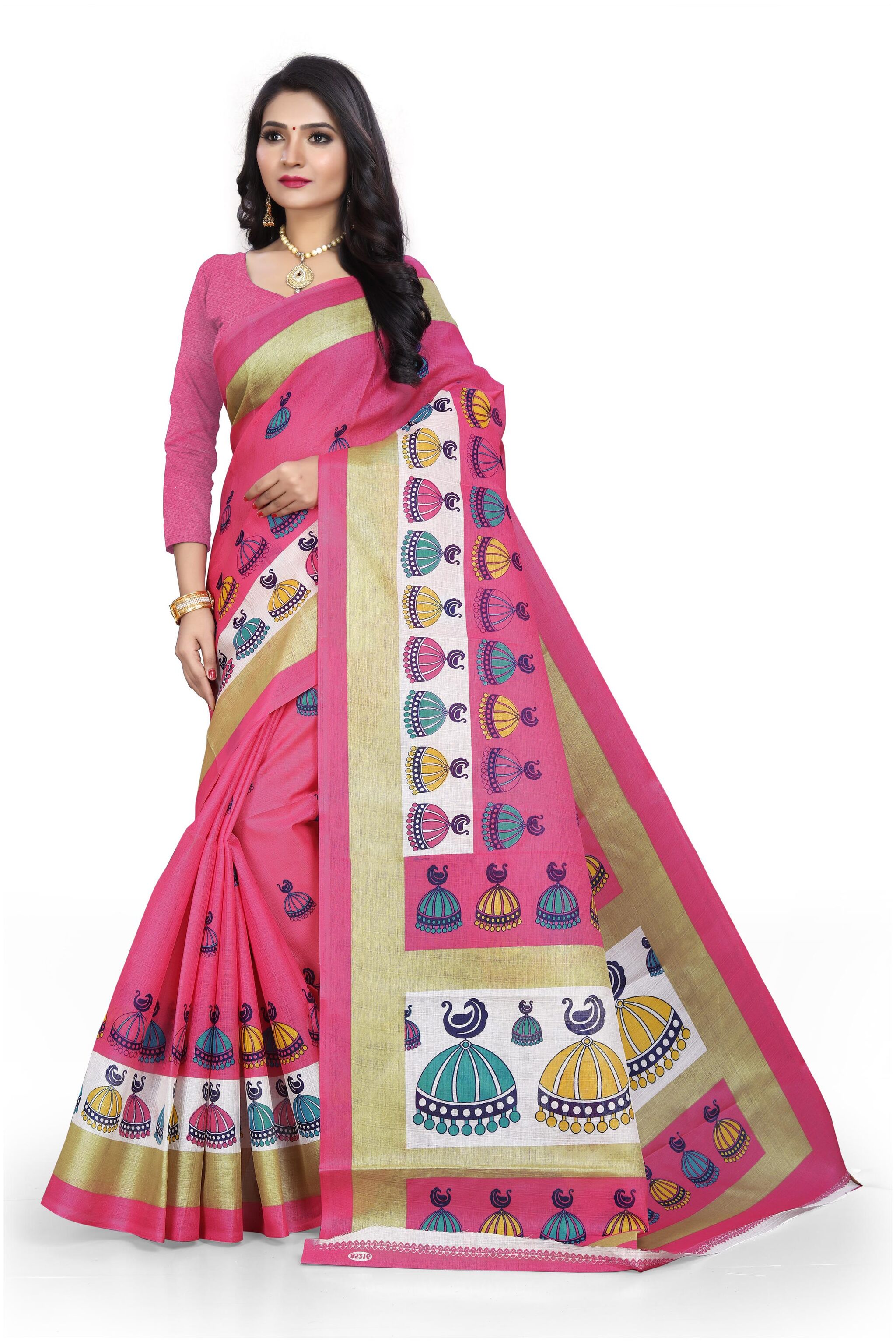 

Marabout Women Khadi Daily Wear Saree With Blouse Piece (Pink)