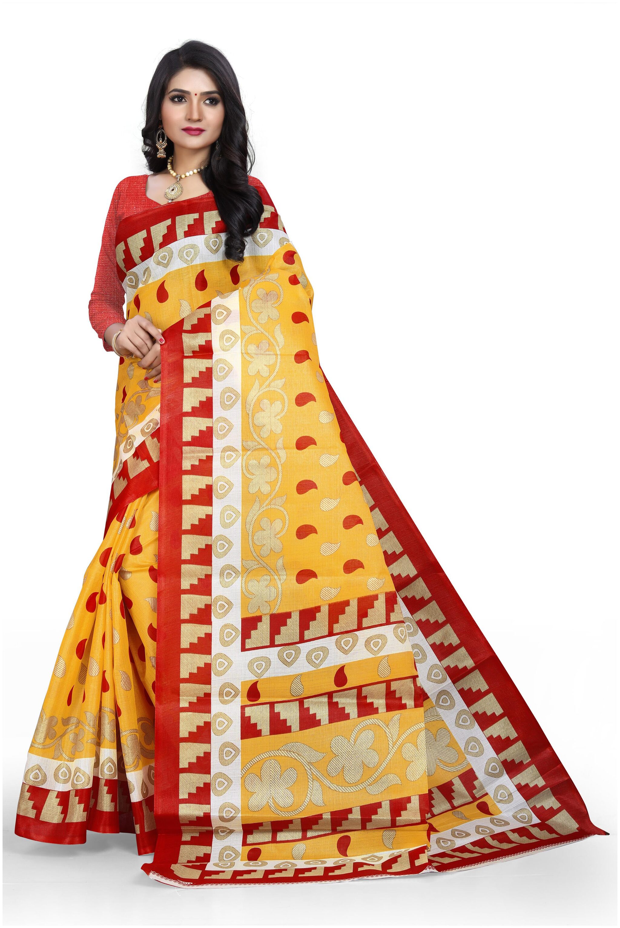 

Marabout Women Khadi Daily Wear Saree With Blouse Piece (Yellow)