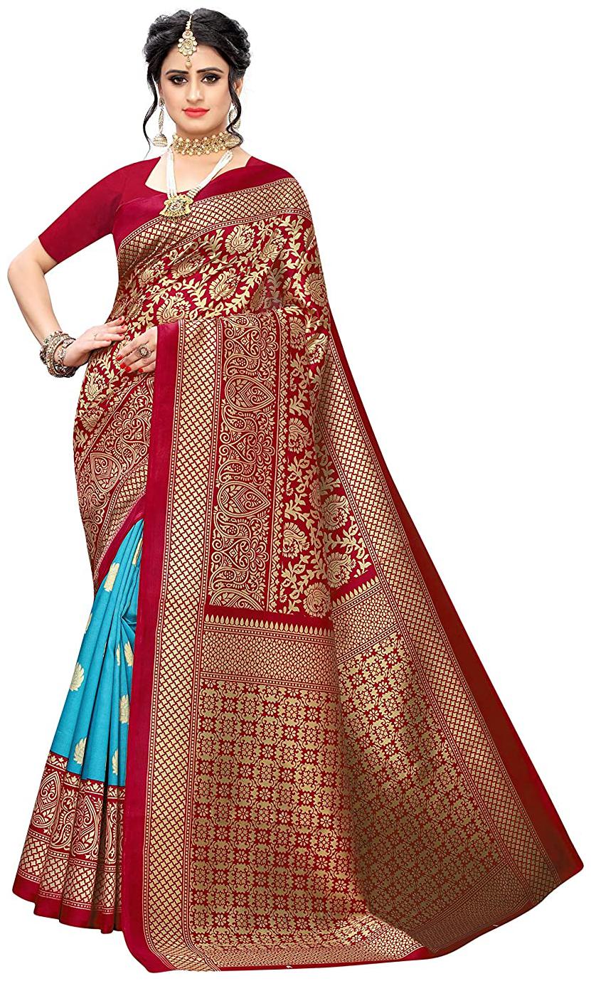 

Marabout Women s Blue Silk Printed Saree