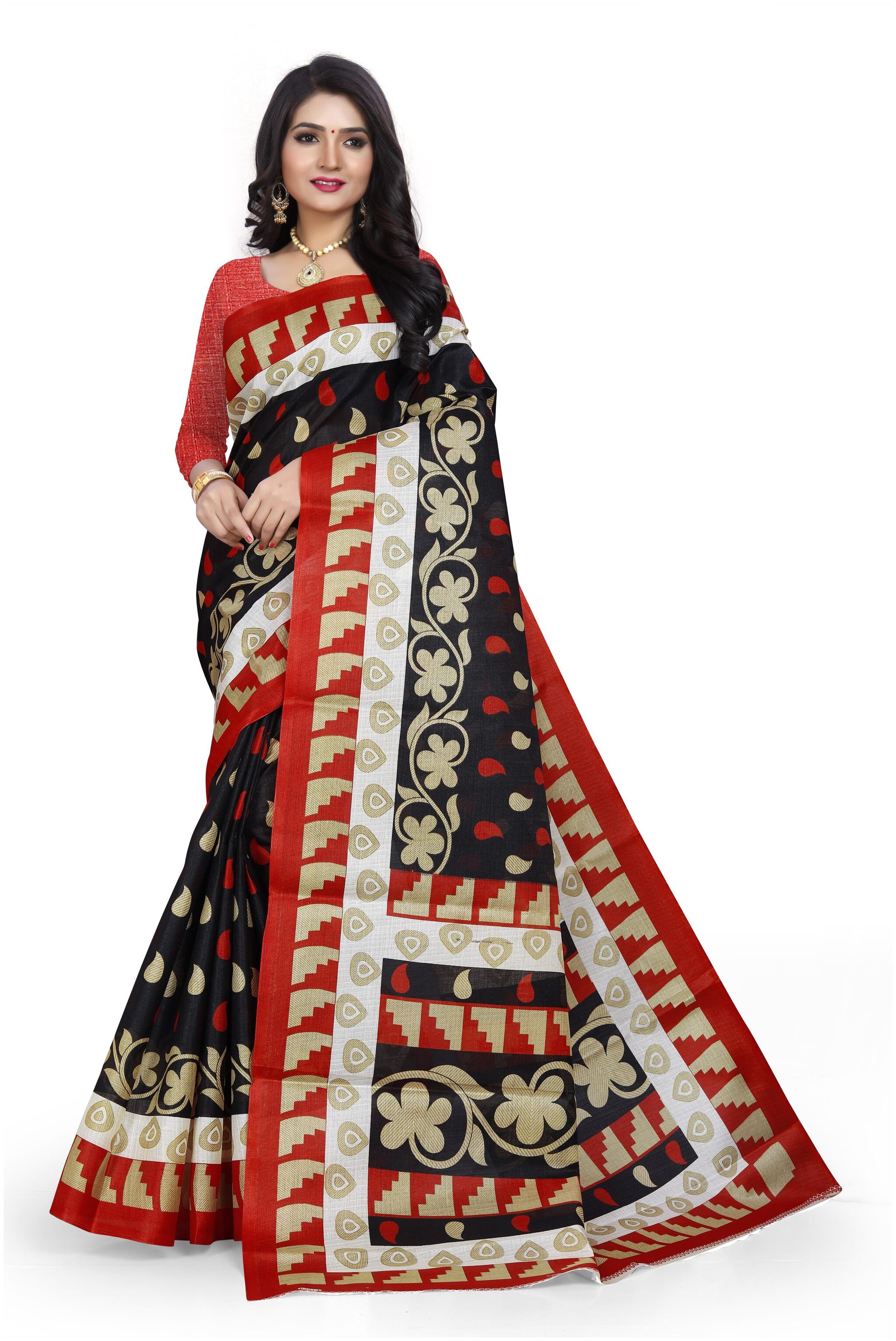 

Marabout Women Khadi Daily Wear Saree With Blouse Piece (Black)