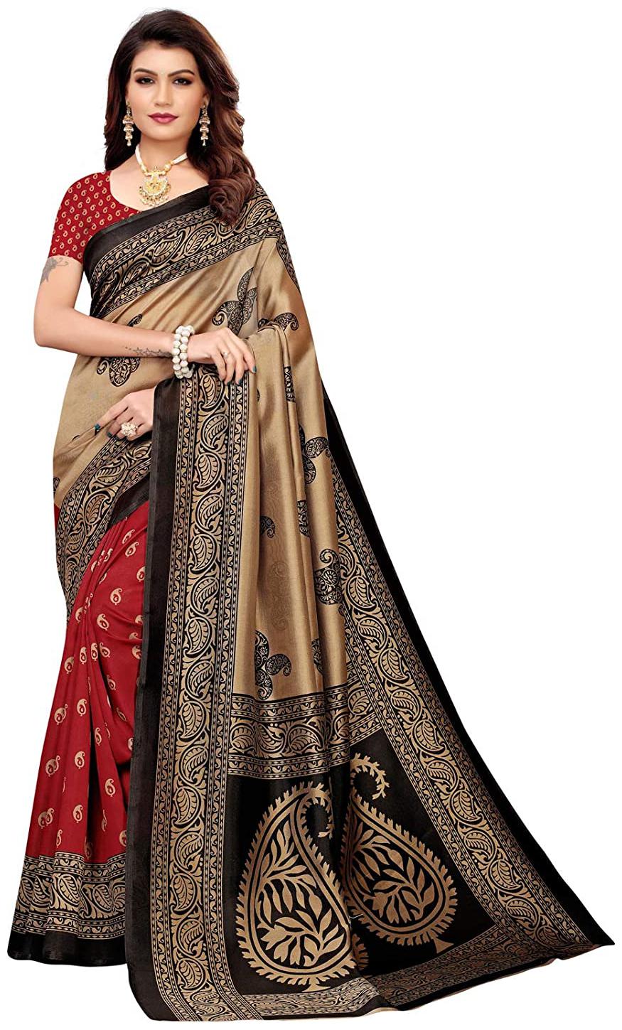 

Marabout Women s Red Silk Printed Saree