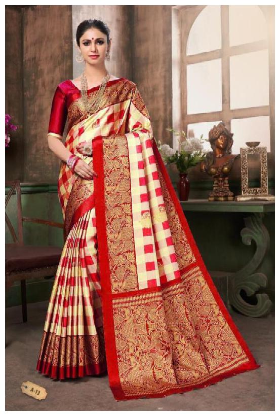 

Marabout Women Khadi Daily Wear Saree With Blouse Piece (Red Beige)