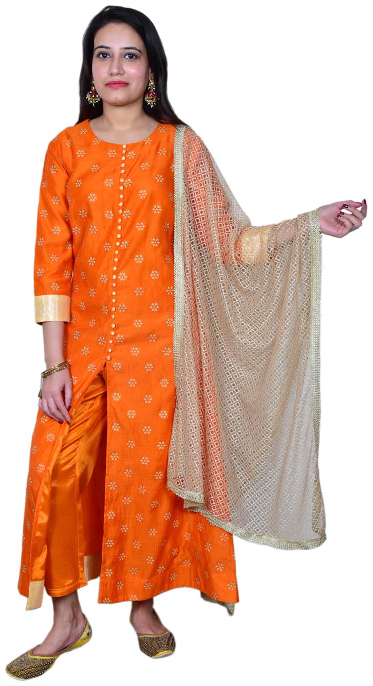 

Maravillesa Women Orange Printed Flared Kurti With Pants