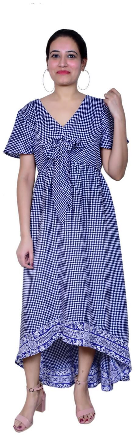 

Maravillesa Women Crepe checked Navy Blue Flared Dress