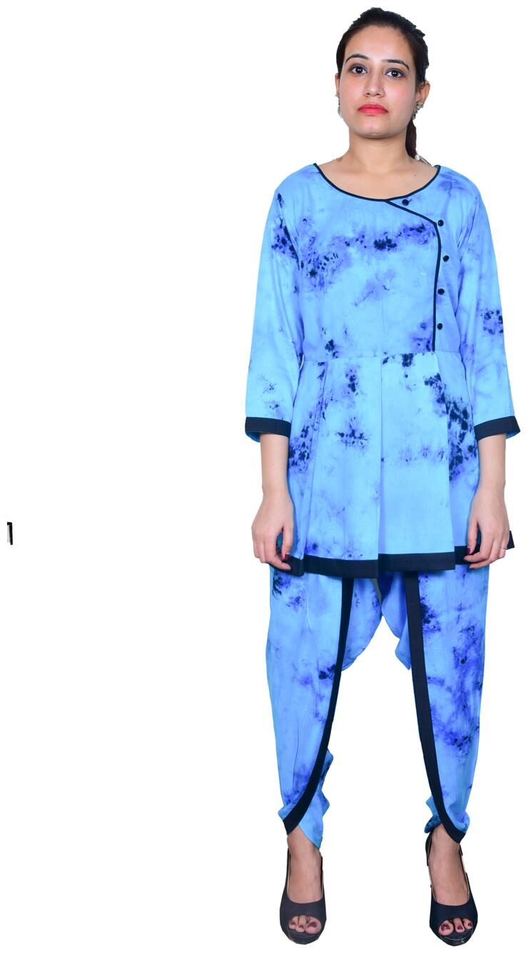 

Maravillesa Women Blue Printed Flared Kurti With Dhoti Pants