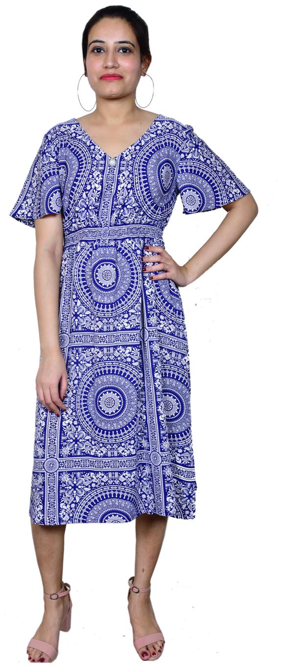 

Maravillesa Women Crepe Floral Navy Blue Flared Dress
