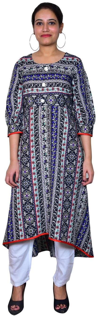 

Maravillesa Women Navy Blue Printed Flared Kurti With Pants