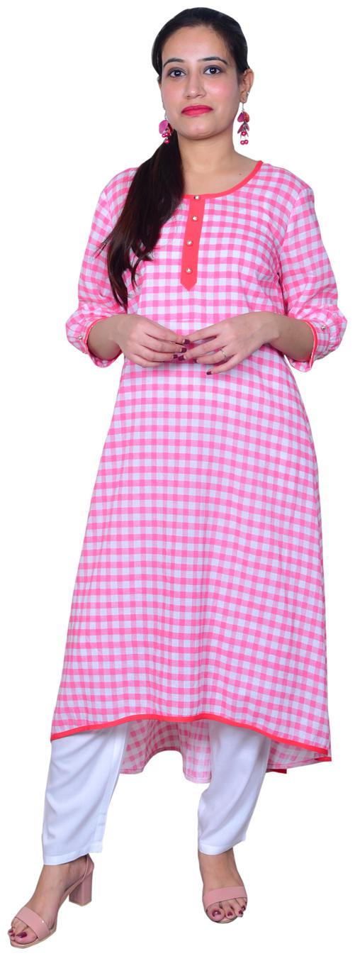 

Maravillesa Viscose Rayon Pink Checkered Kurti Pants For Women