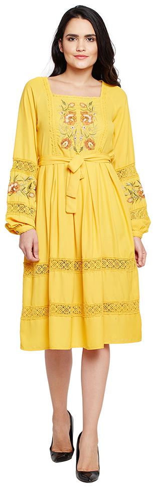 

OXOLLOXO Yellow Solid A-line dress