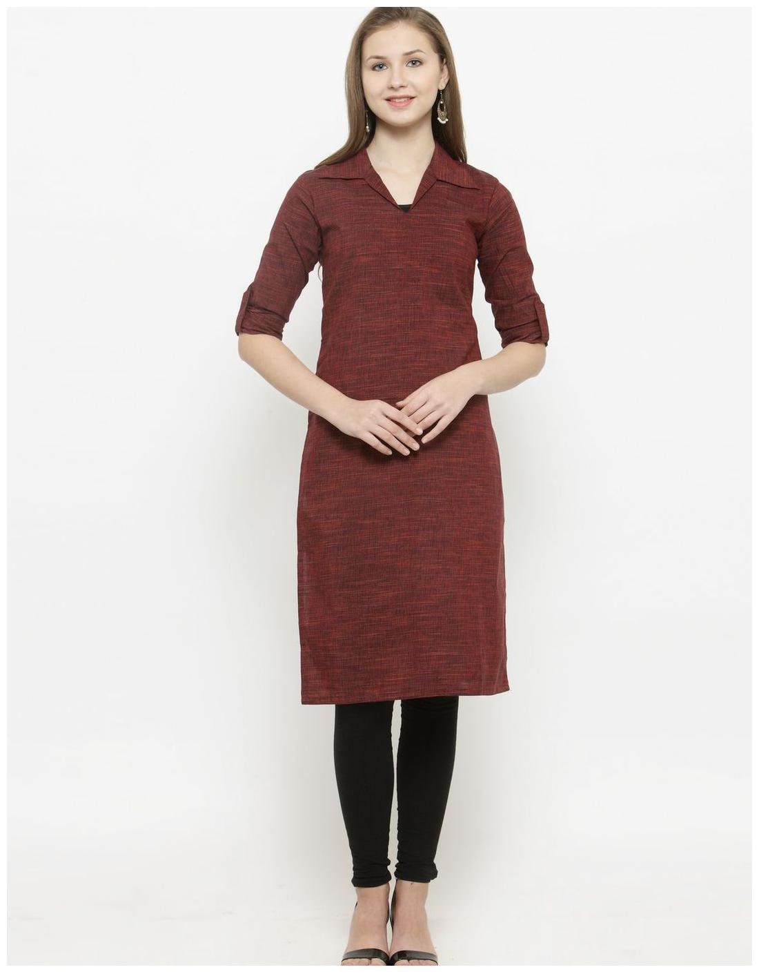 

Maroon Cotton Shirt Collar kurti