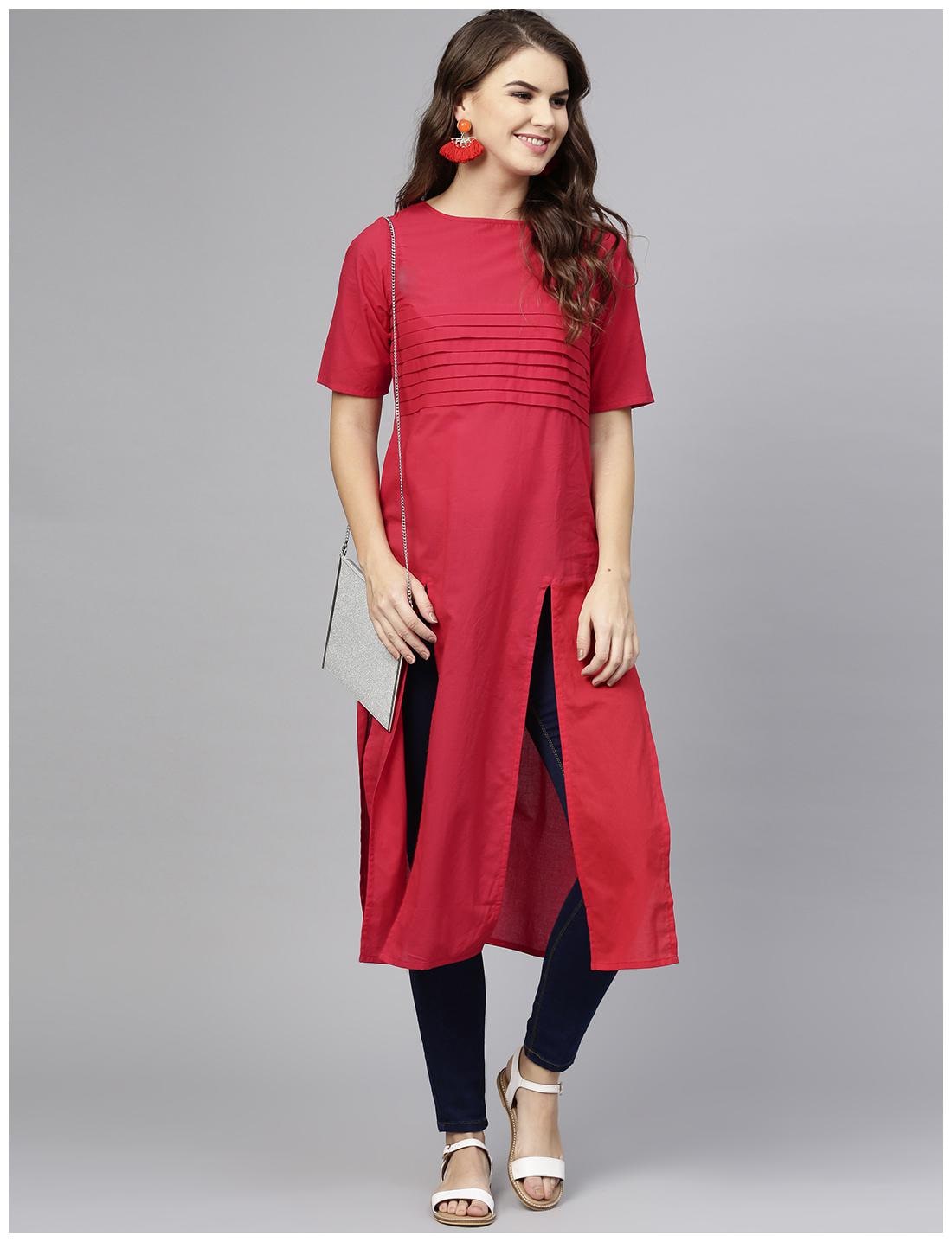 

AASI- HOUSE OF NAYO Women Maroon Solid Straight Kurta