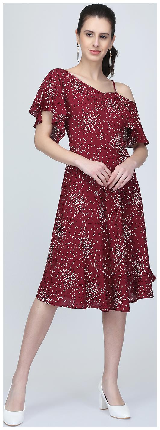 

EAVAN Maroon Printed Fit flare dress