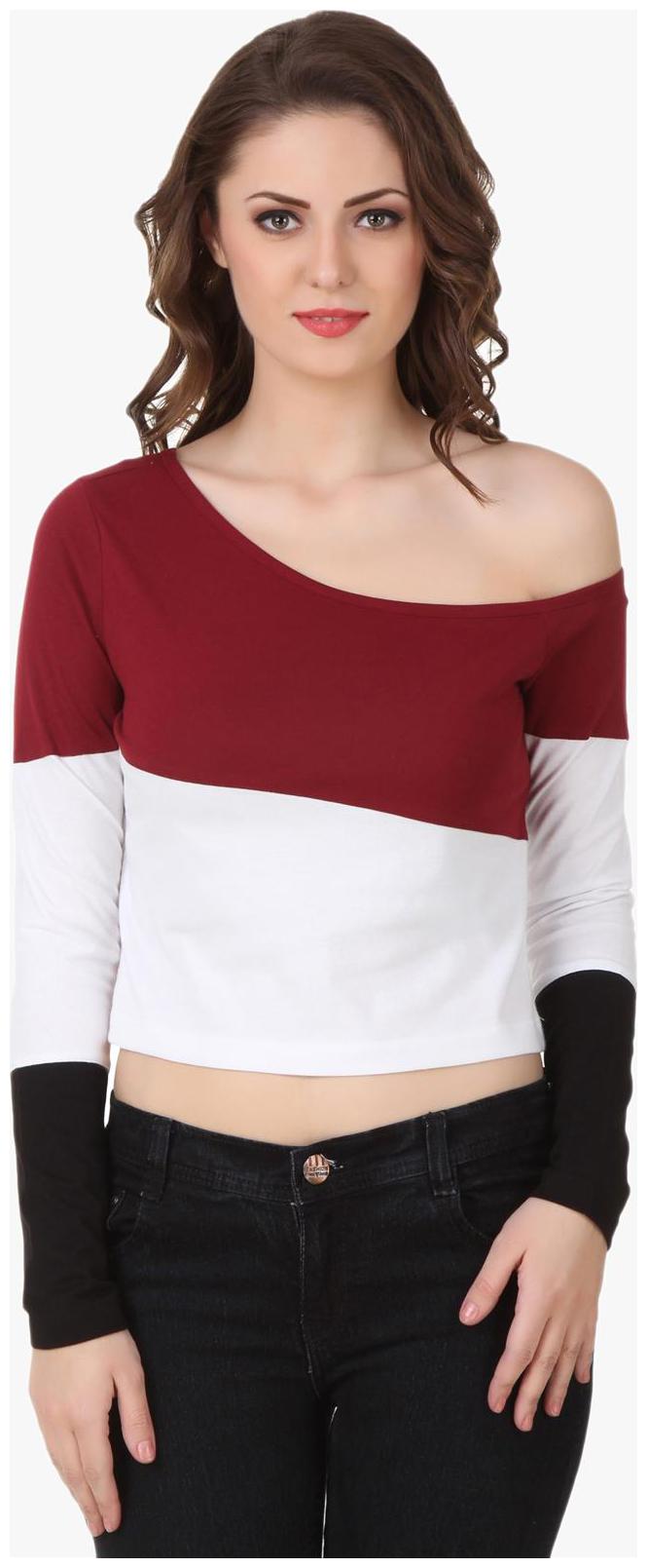 

Maroon White One Off Shoulder Crop Top