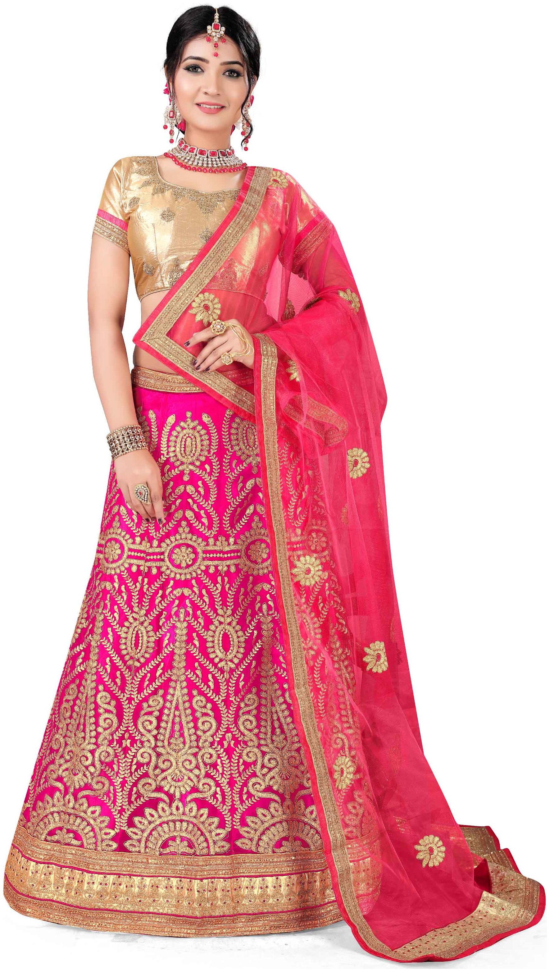 

Maroosh A-Line Semi Stitched Pink Lehenga Choli