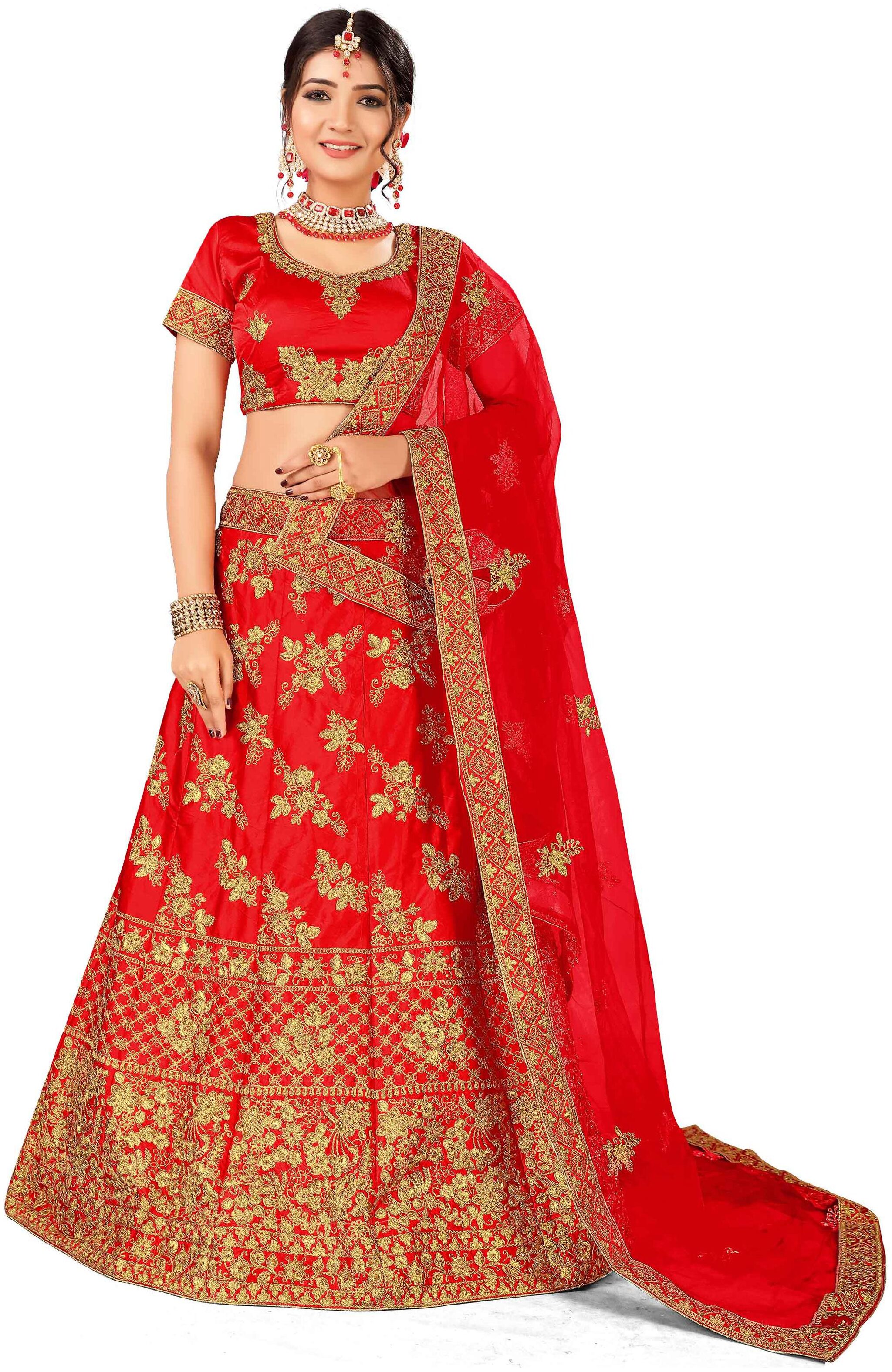 

Maroosh A-Line Semi Stitched Red Lehenga Choli