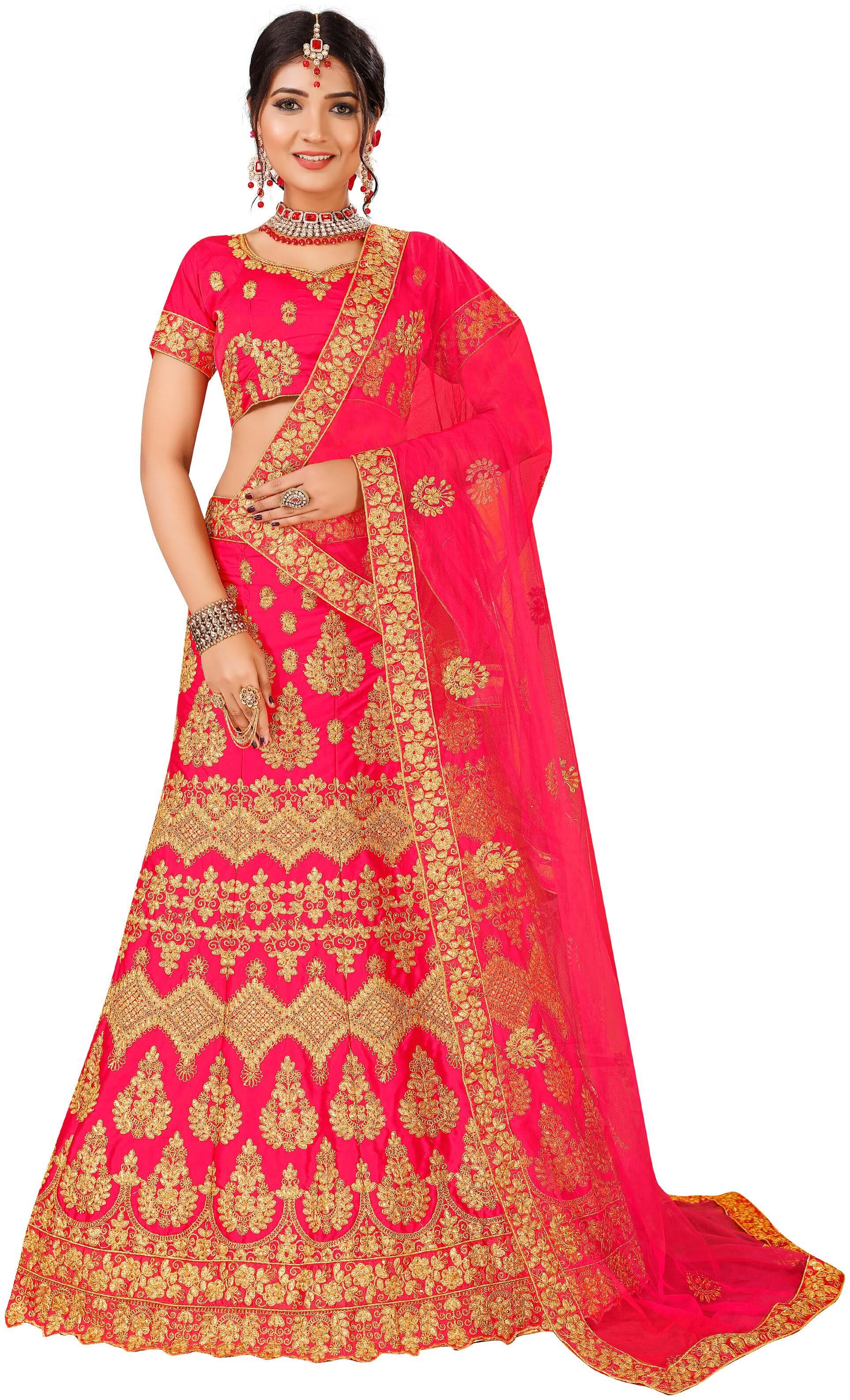 

Maroosh A-Line Semi Stitched Pink Lehenga Choli