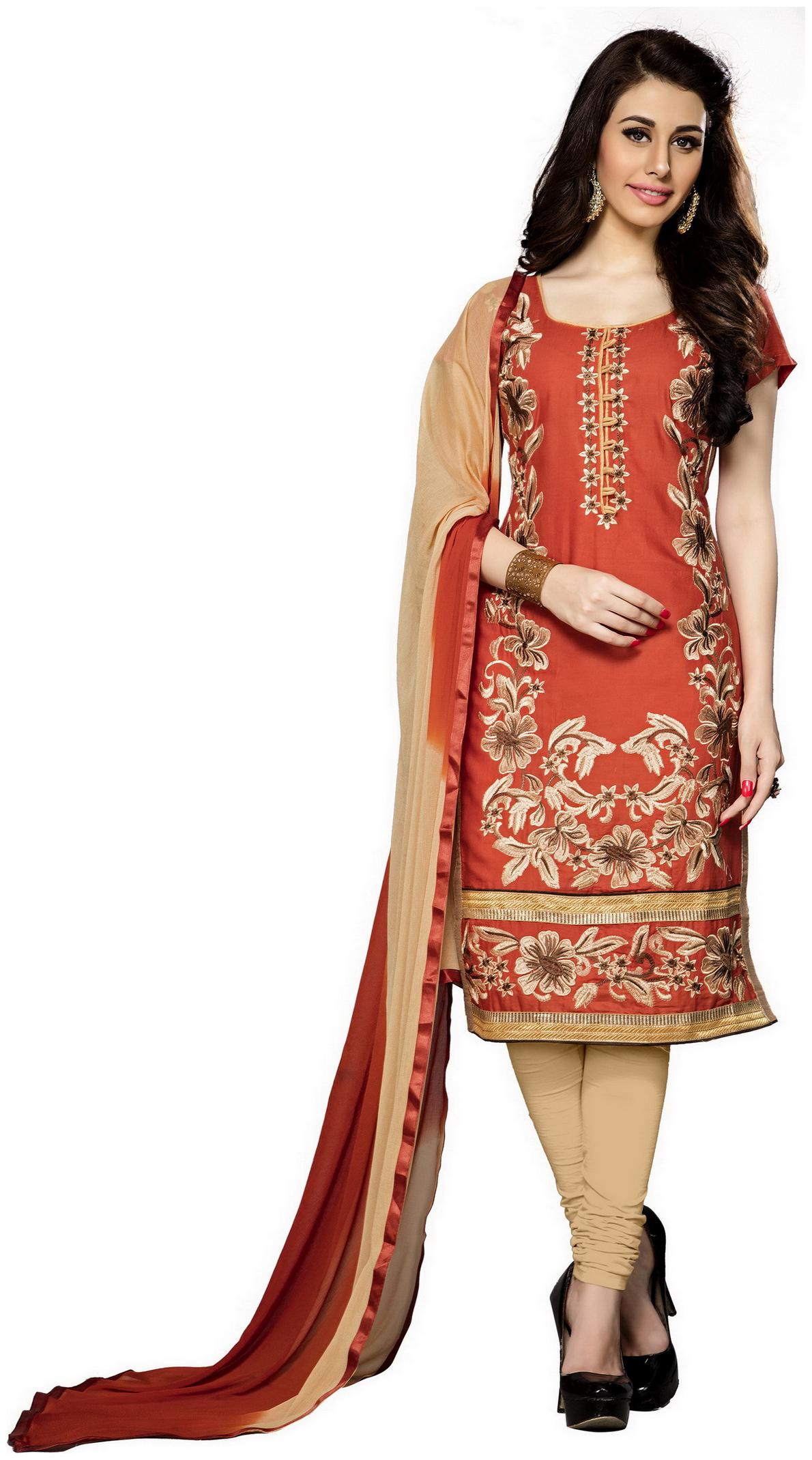 

Maroosh Cotton Embroidered Semistiched Kurta Bottom Dupatta - Orange Beige