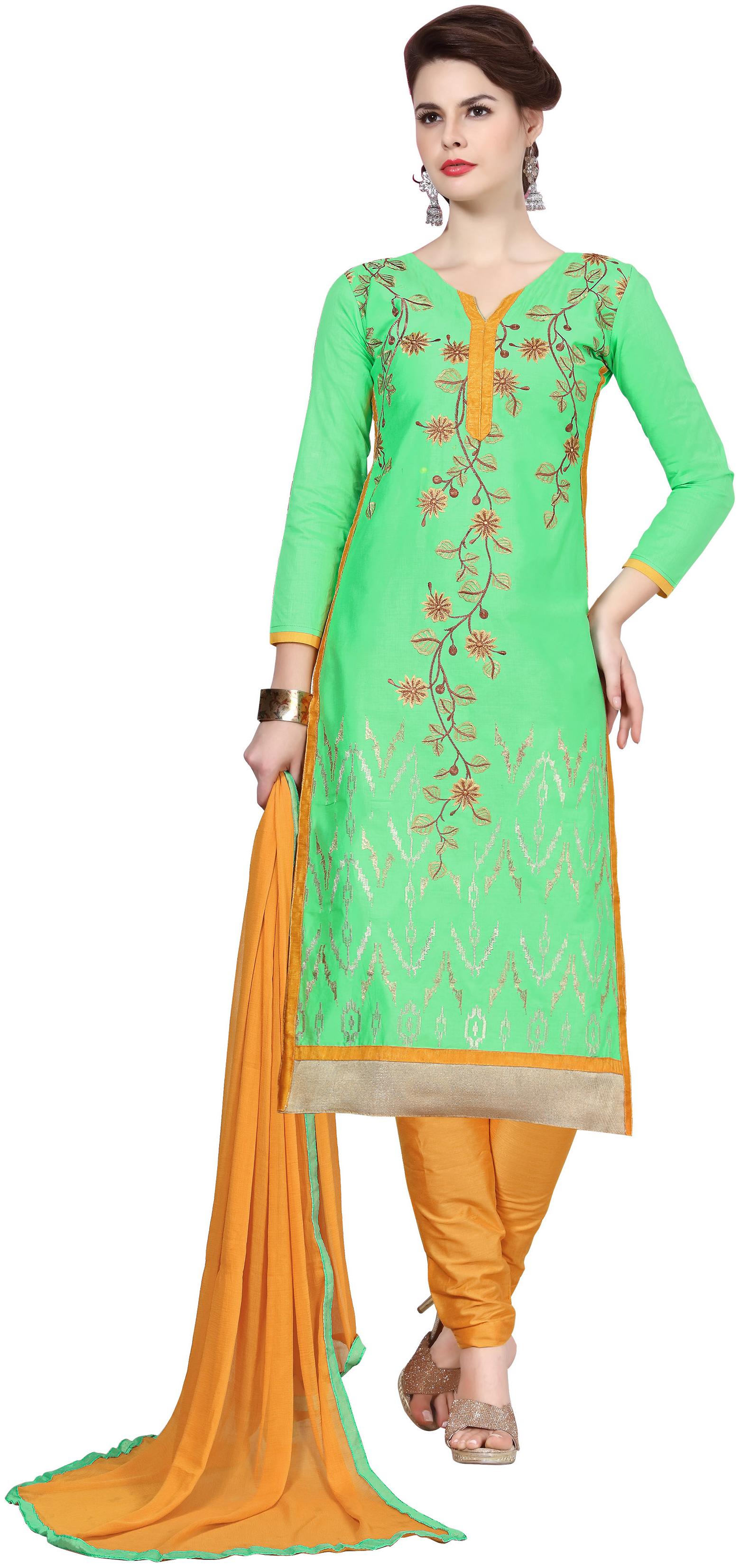 

Maroosh Cotton Embroidered Semistiched Kurta Bottom Dupatta - Green Yellow
