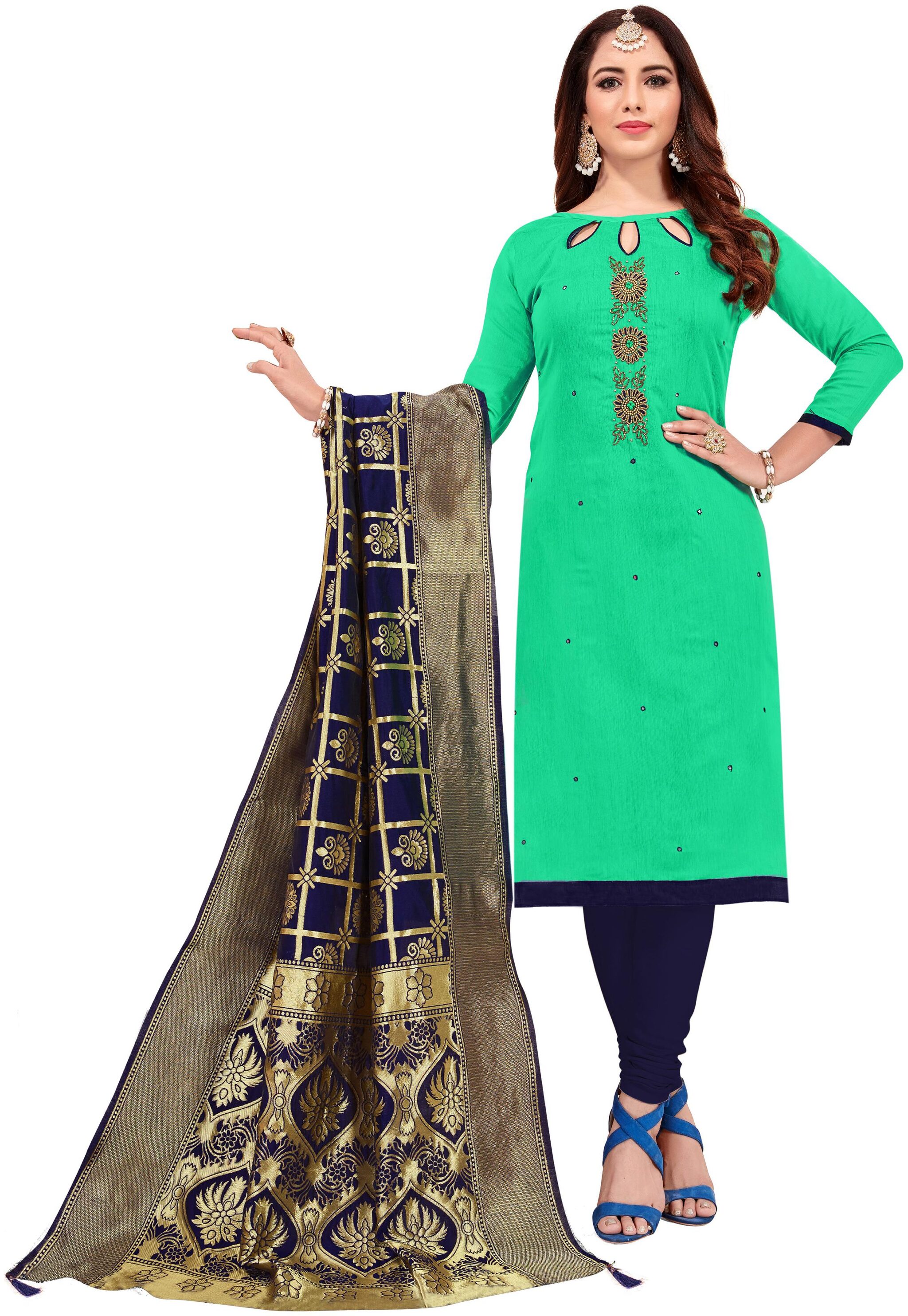 

Maroosh Cotton Semistiched Embroidered Kurta Bottom Dupatta Green