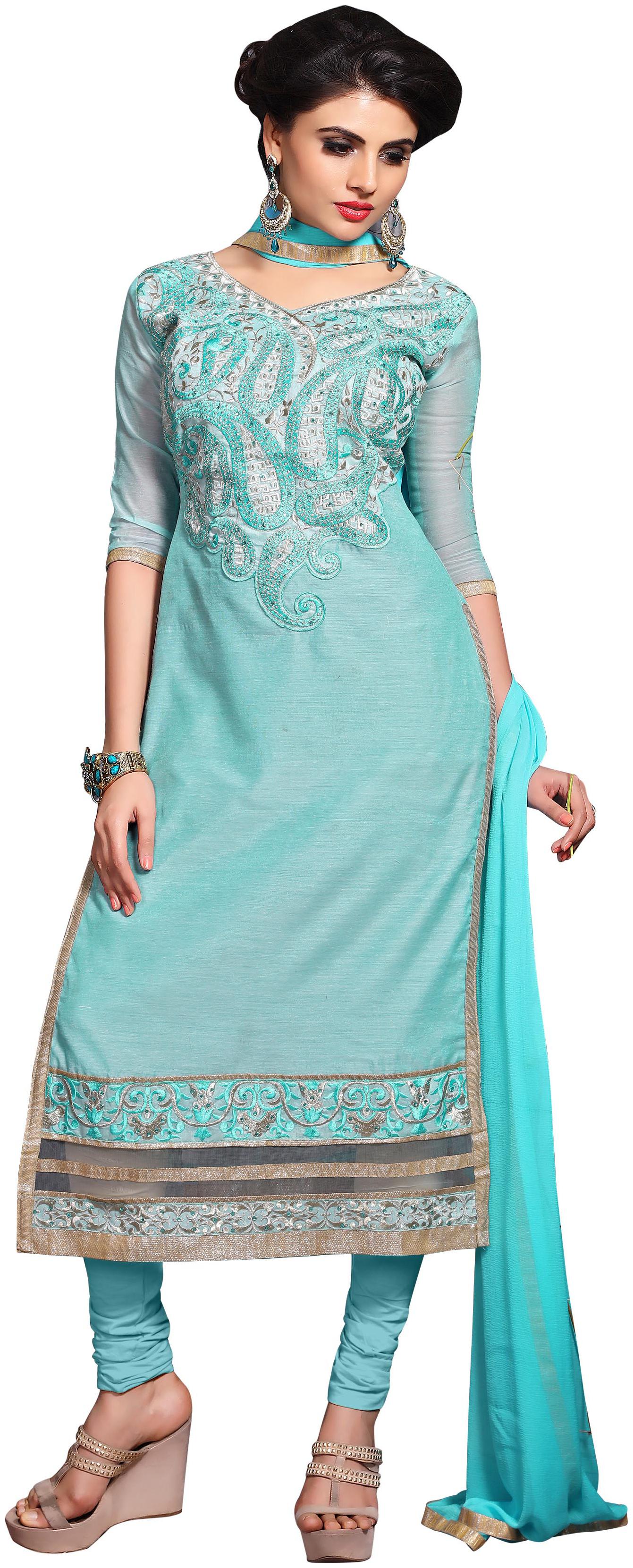 

Maroosh Cotton Embroidered Semistiched Kurta Bottom Dupatta - Blue