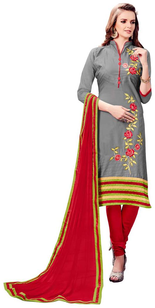 

Maroosh Cotton Embroidered Semistiched Kurta Bottom Dupatta - Grey Red