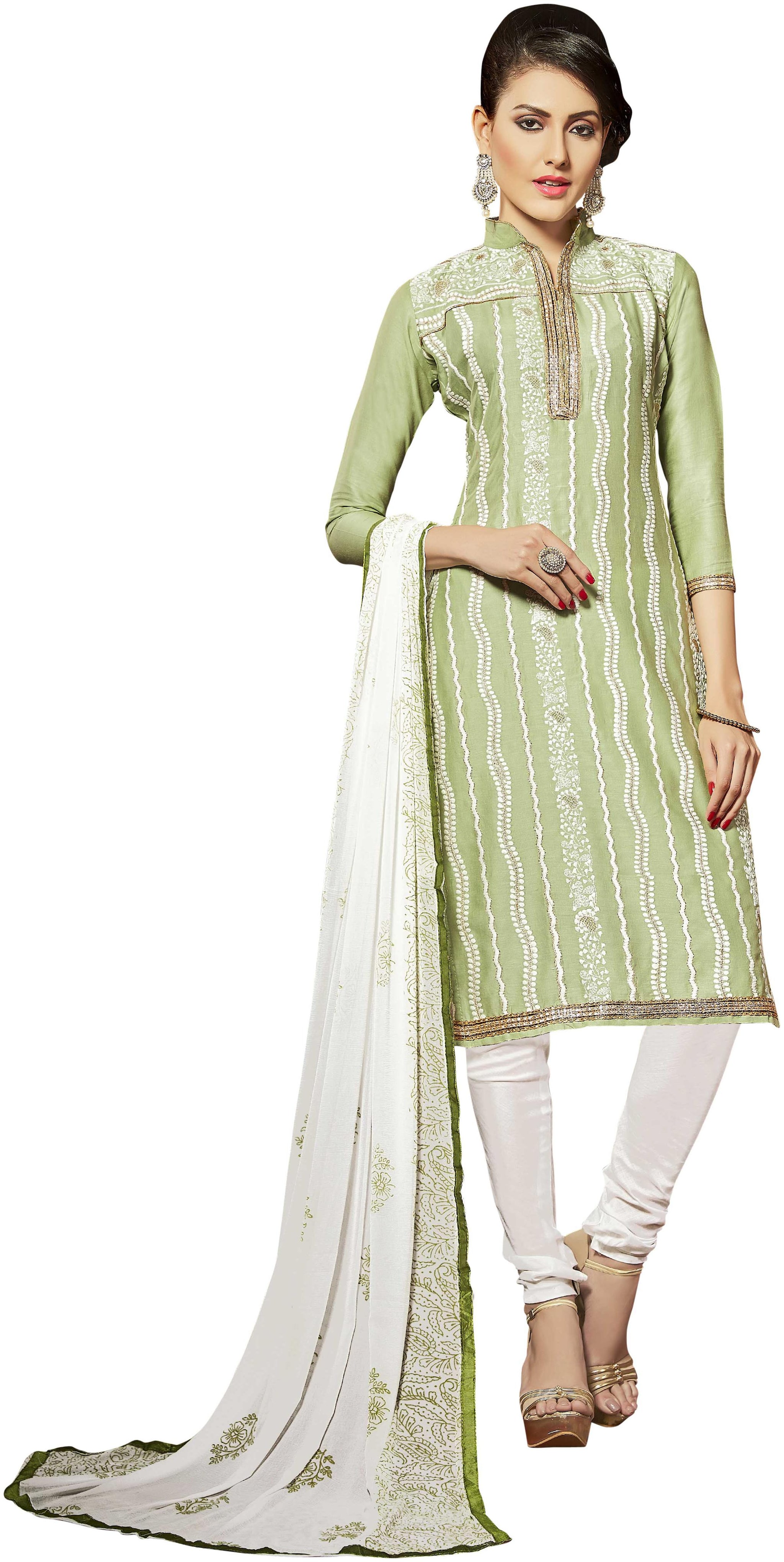 

Maroosh Cotton Embroidered Semistiched Kurta Bottom Dupatta - Green White
