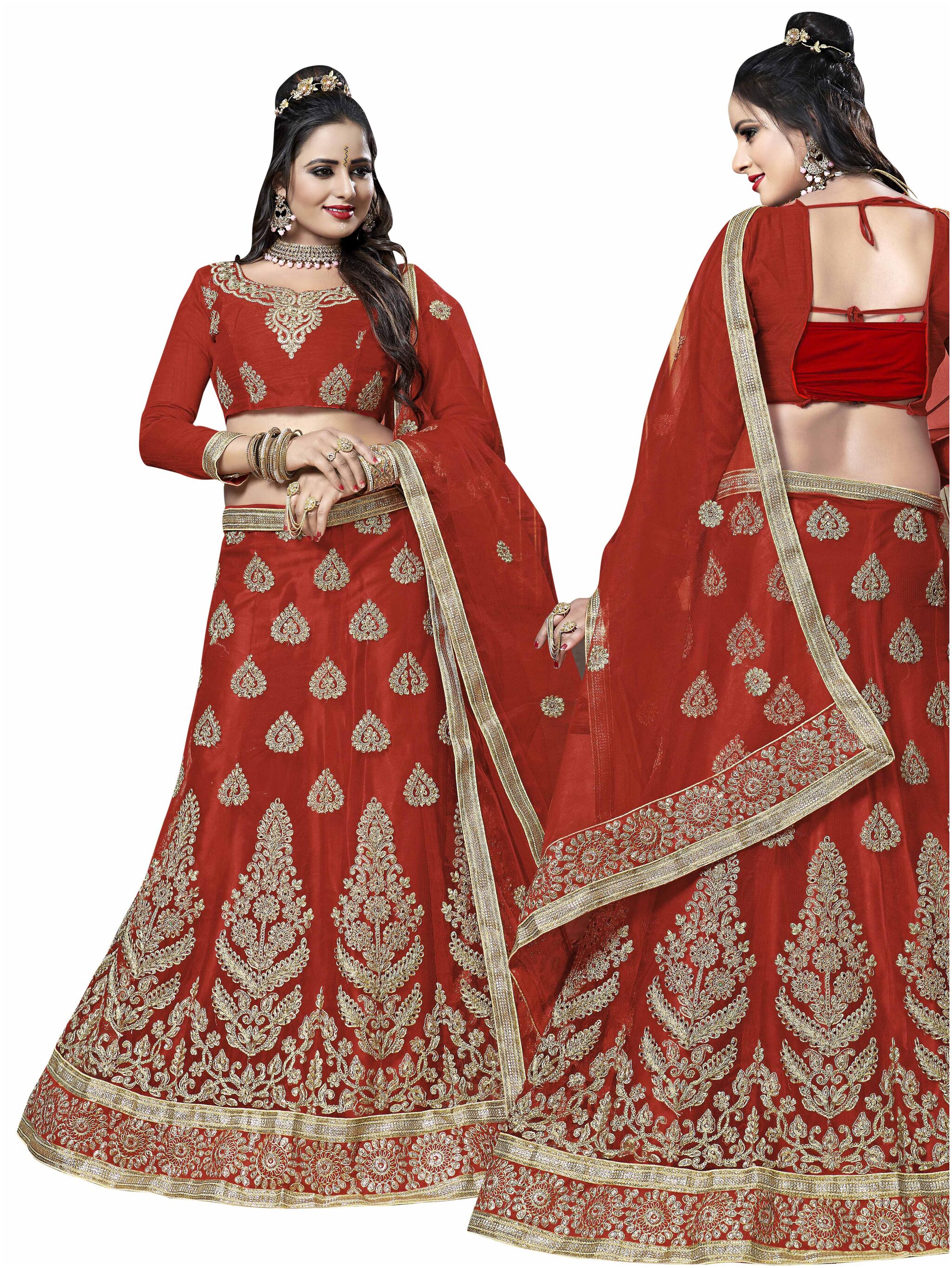 

Maroosh Men Net Embroidered Lehenga Choli Red