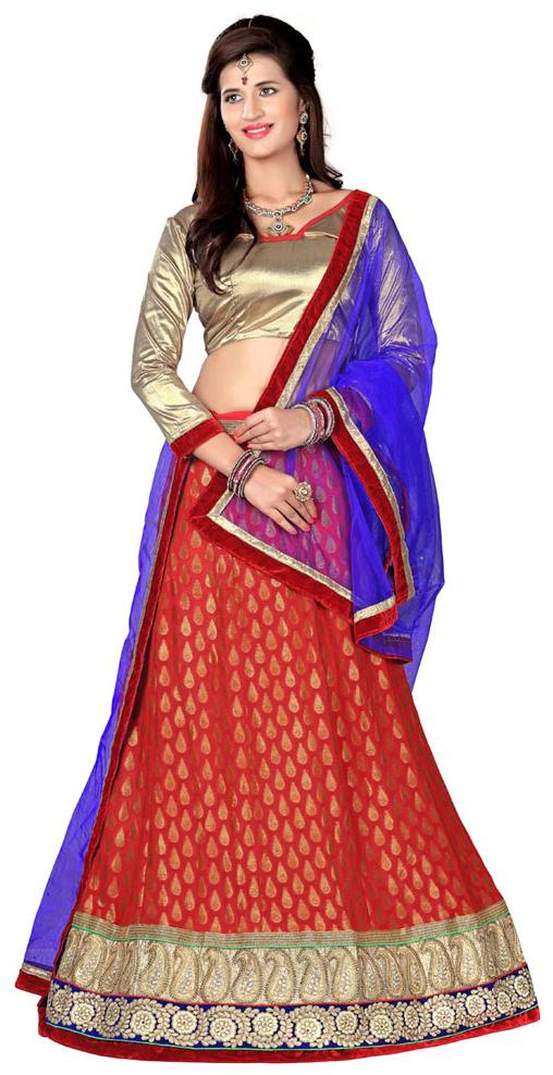 

Maroosh Men Viscose Embroidered Lehenga Choli Red