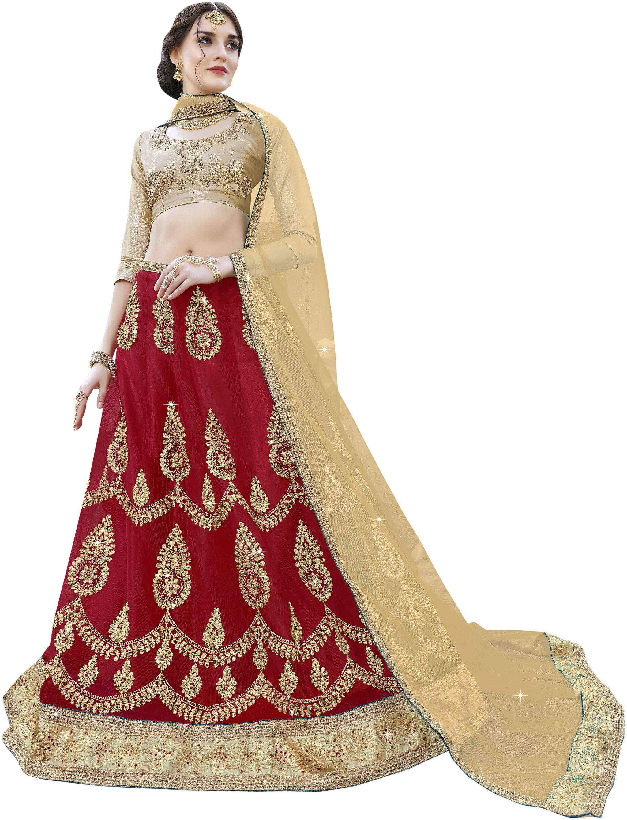 

Maroosh Men Net Embroidered Lehenga Choli Red
