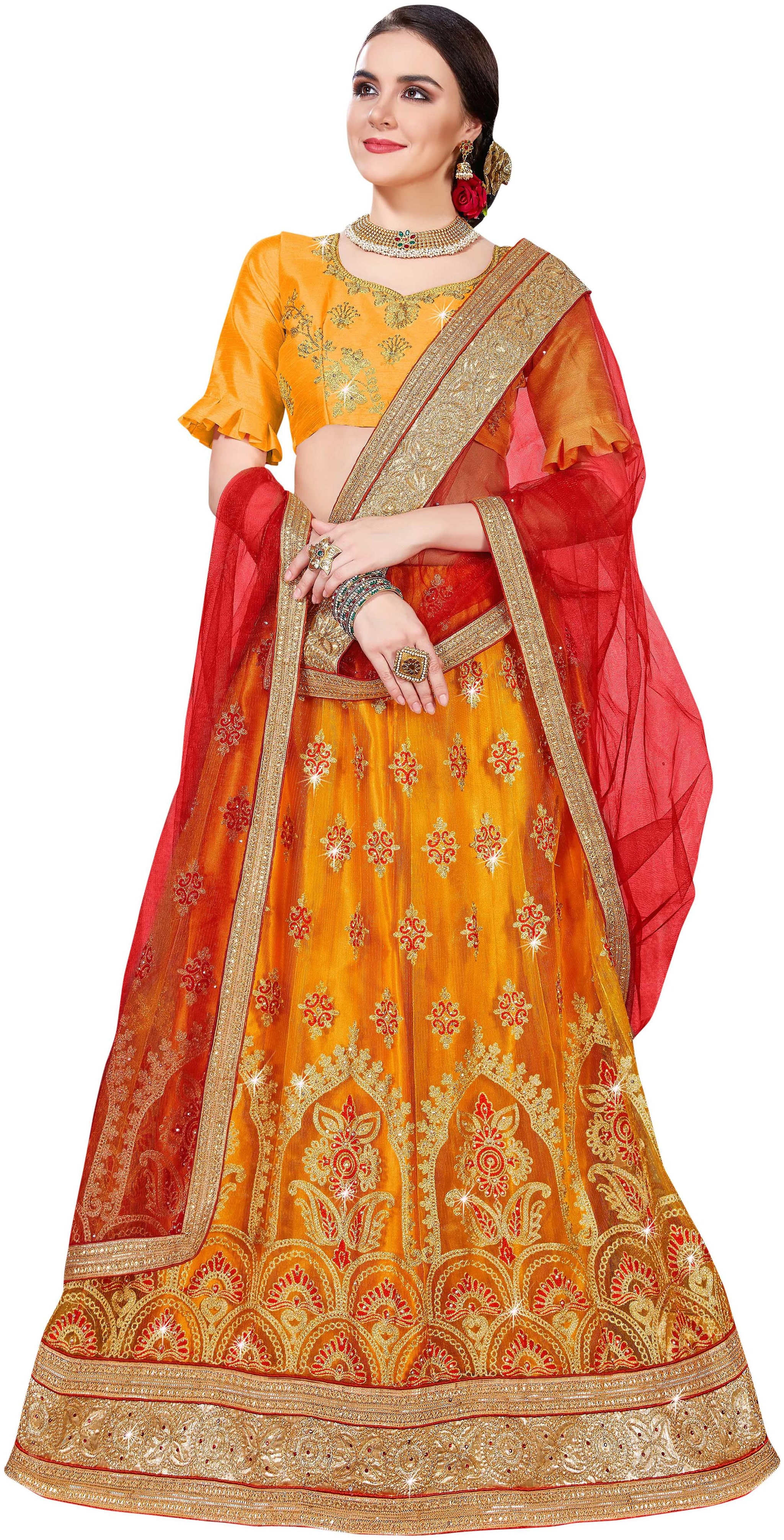 

Maroosh Men Net Embroidered Lehenga Choli Yellow