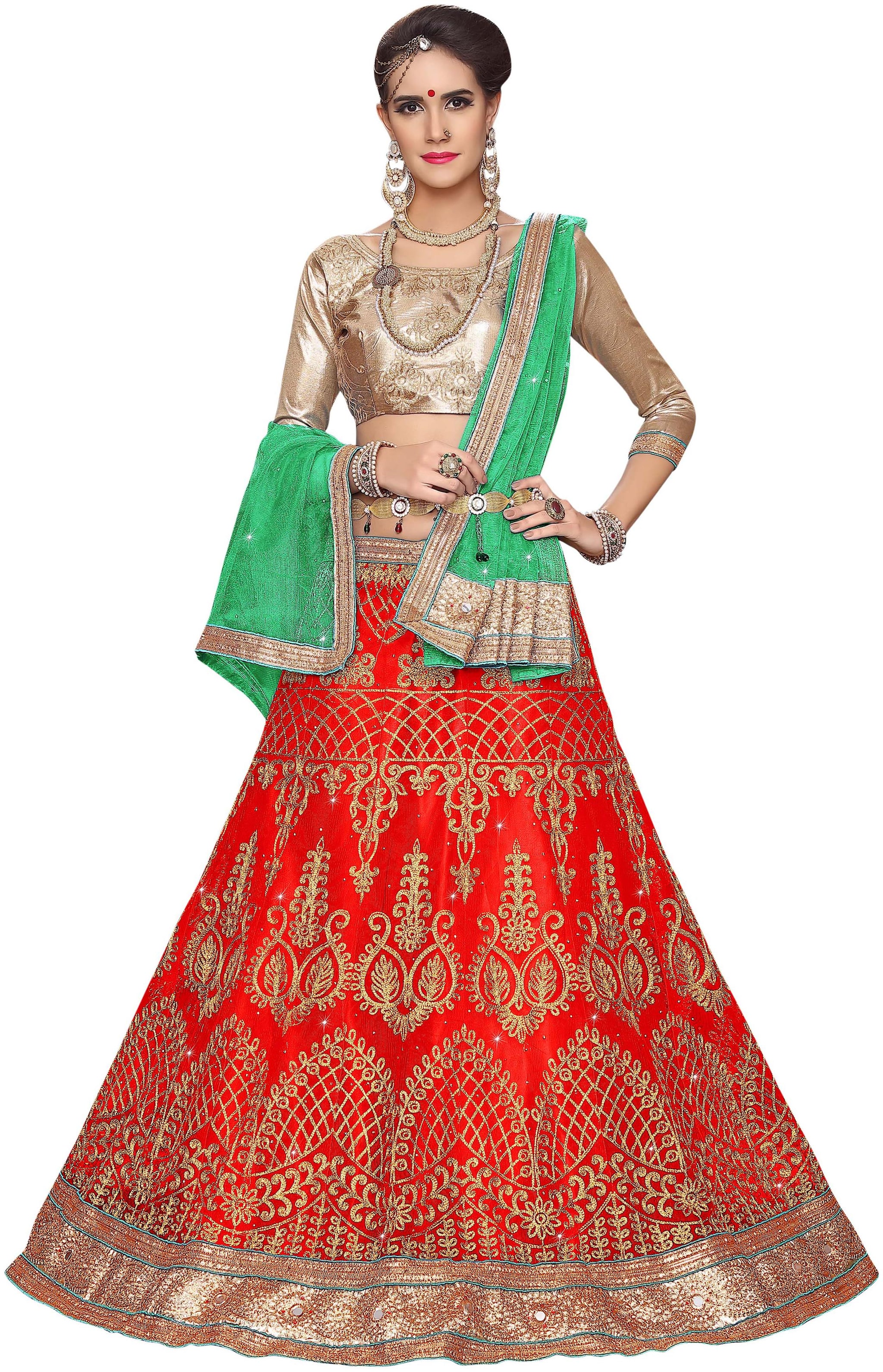 

Maroosh Men Net Embroidered Lehenga Choli Red