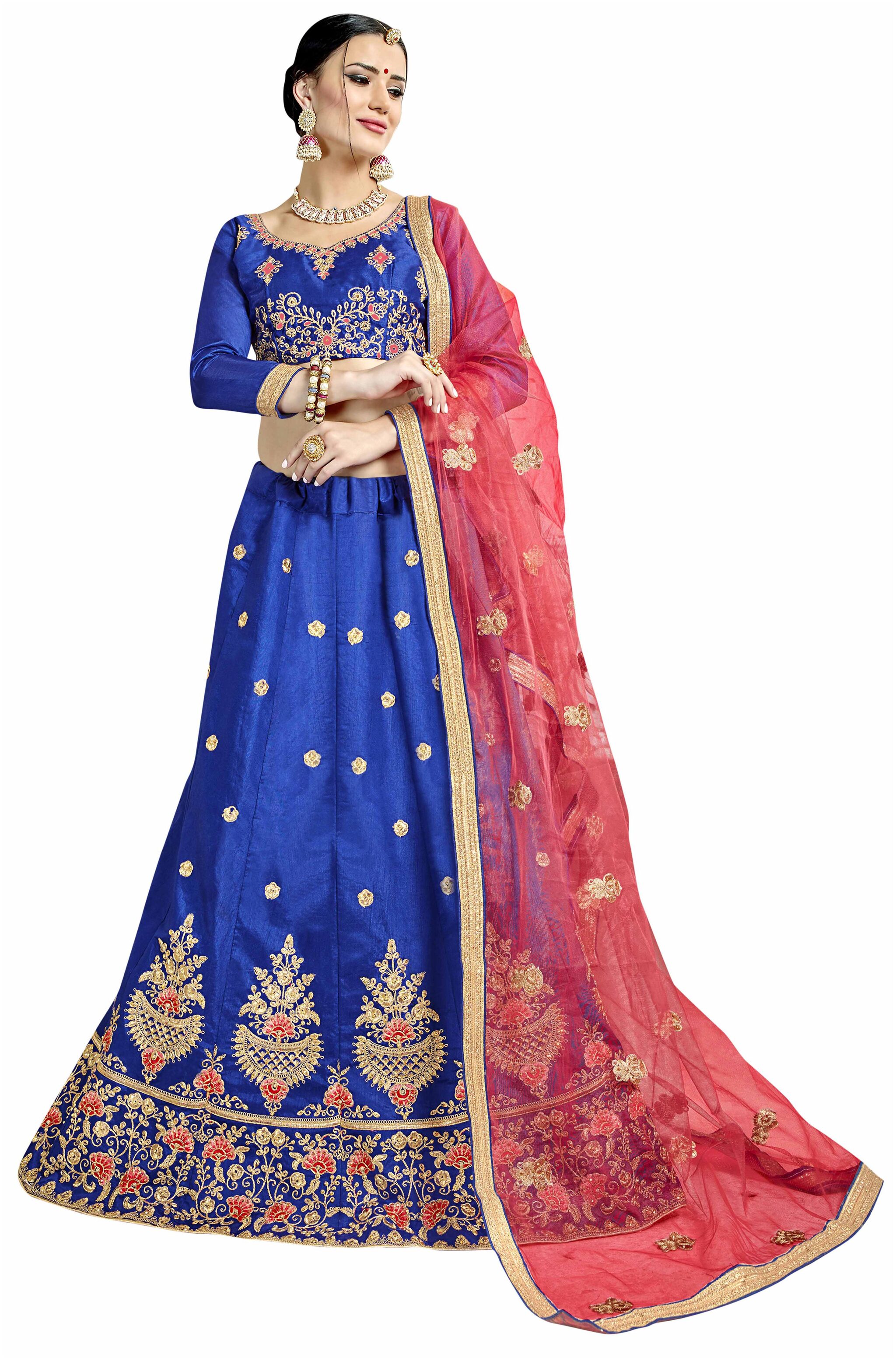 

Maroosh Men Silk Embroidered Lehenga Choli Blue