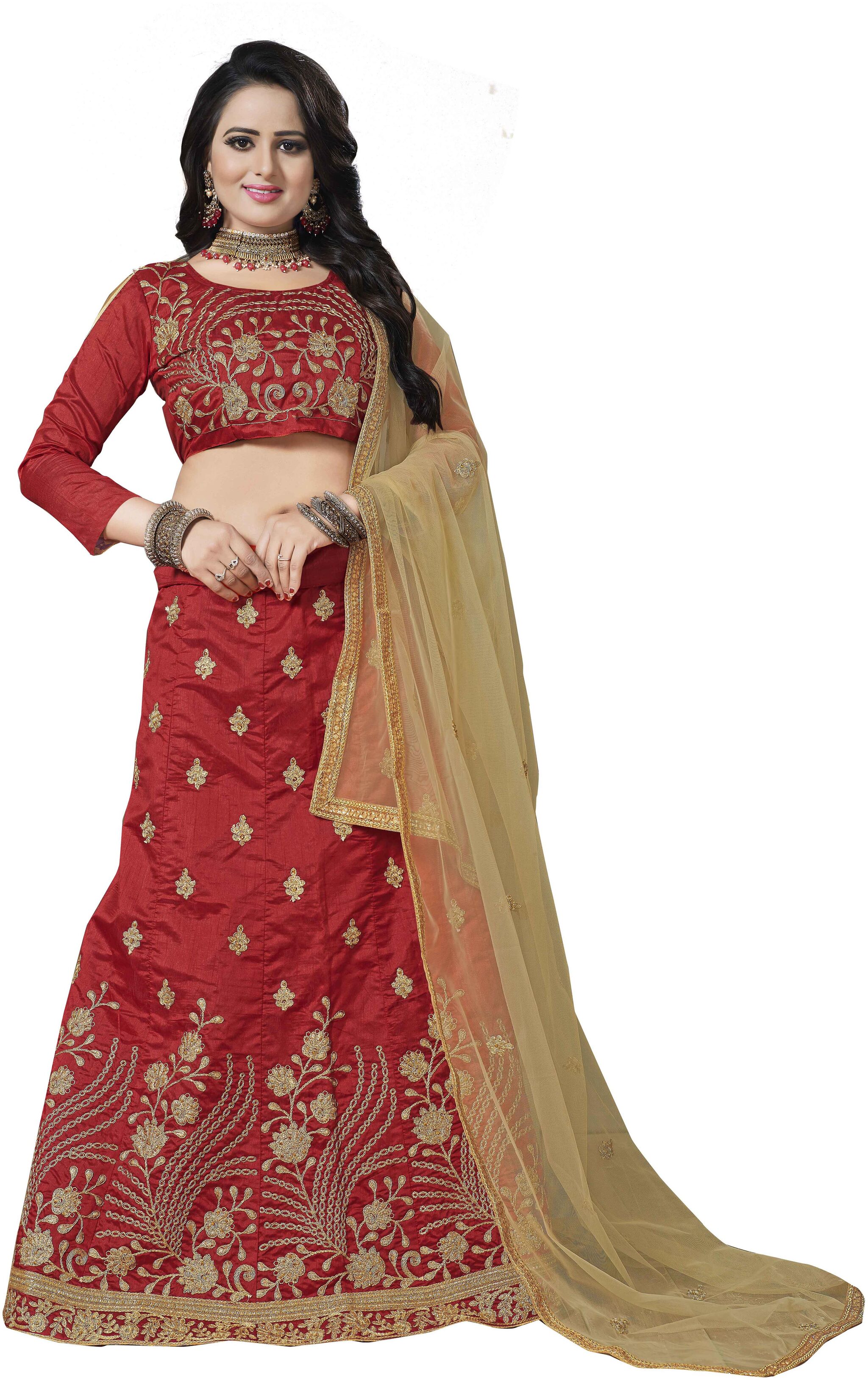 

Maroosh Men Silk Embroidered Lehenga Choli Red