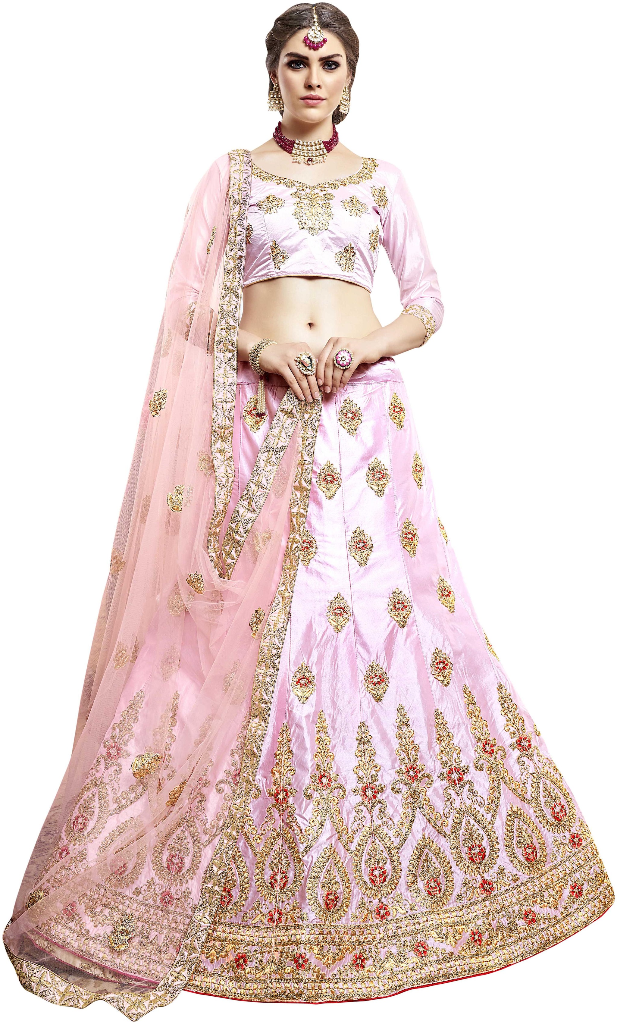 

Maroosh Men Silk Embroidered Lehenga Choli Pink