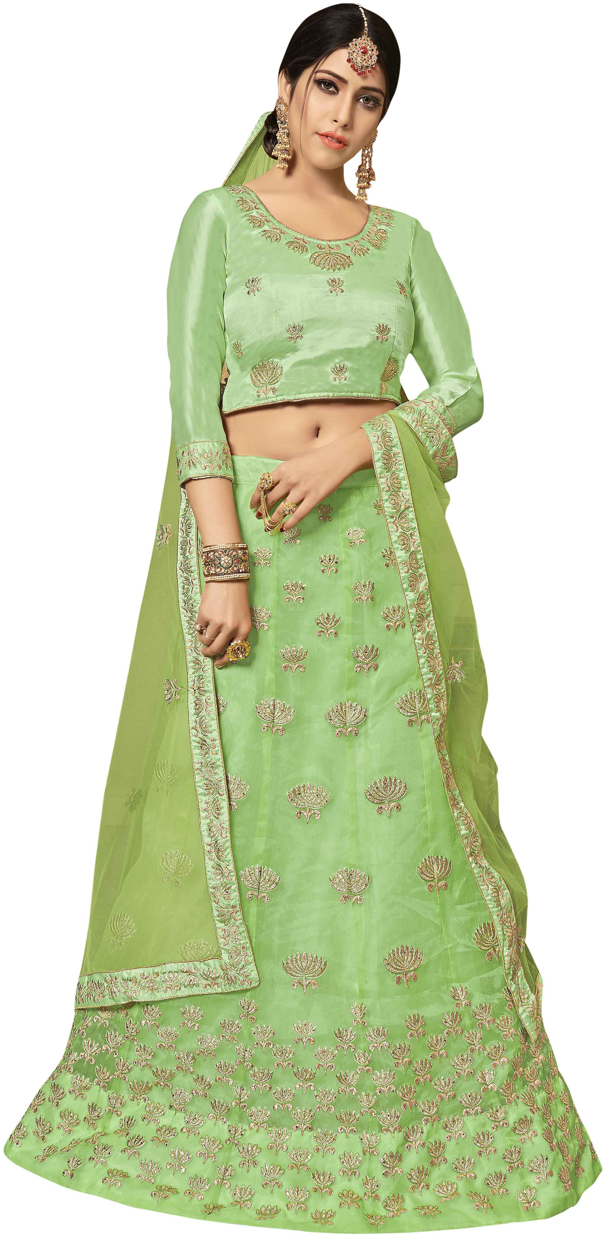 

Maroosh Men Organza Embroidered Lehenga Choli Green