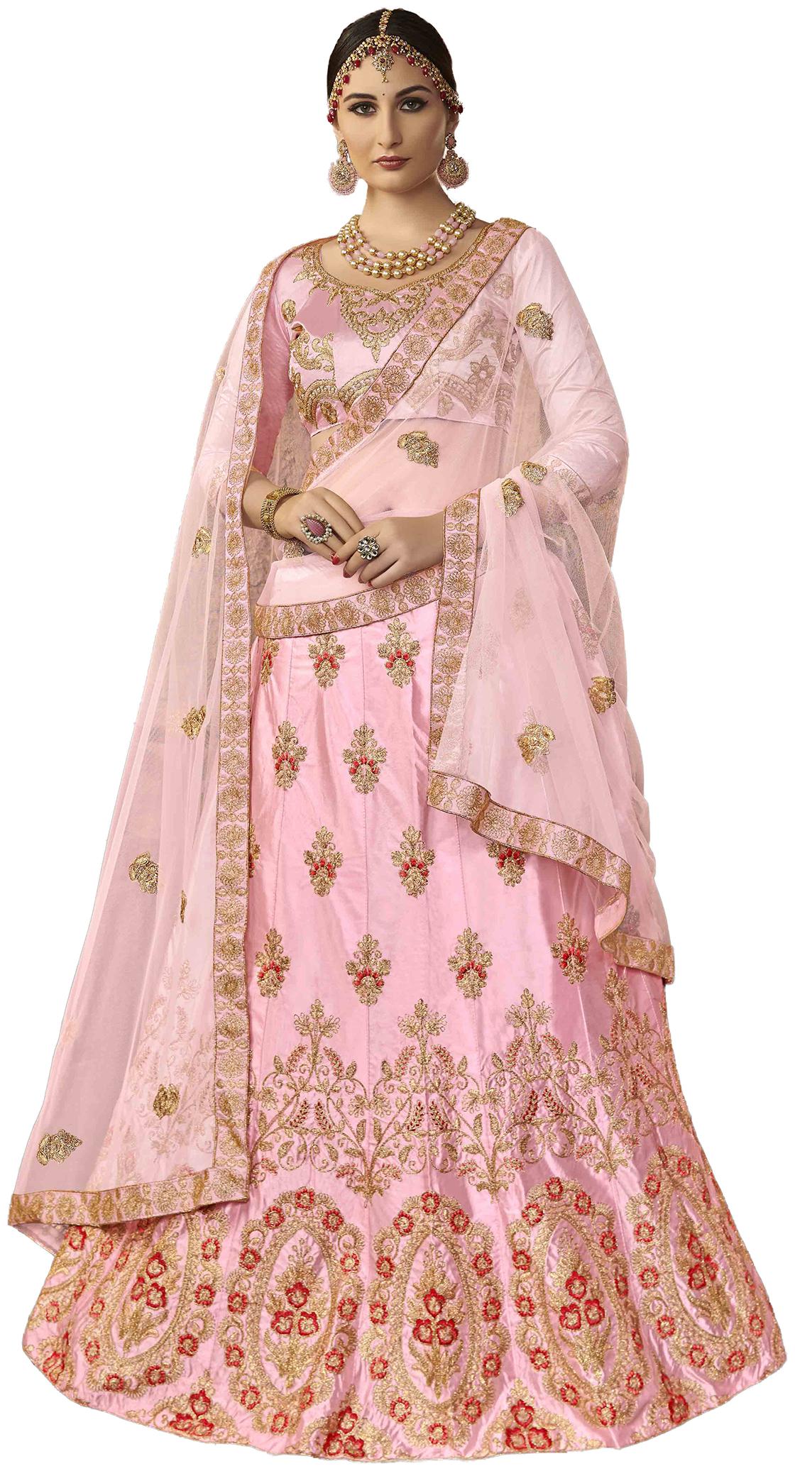 

Maroosh Men Silk Embroidered Lehenga Choli Pink