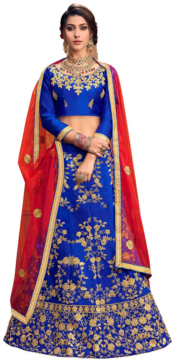 

Maroosh Men Silk Embroidered Lehenga Choli Blue