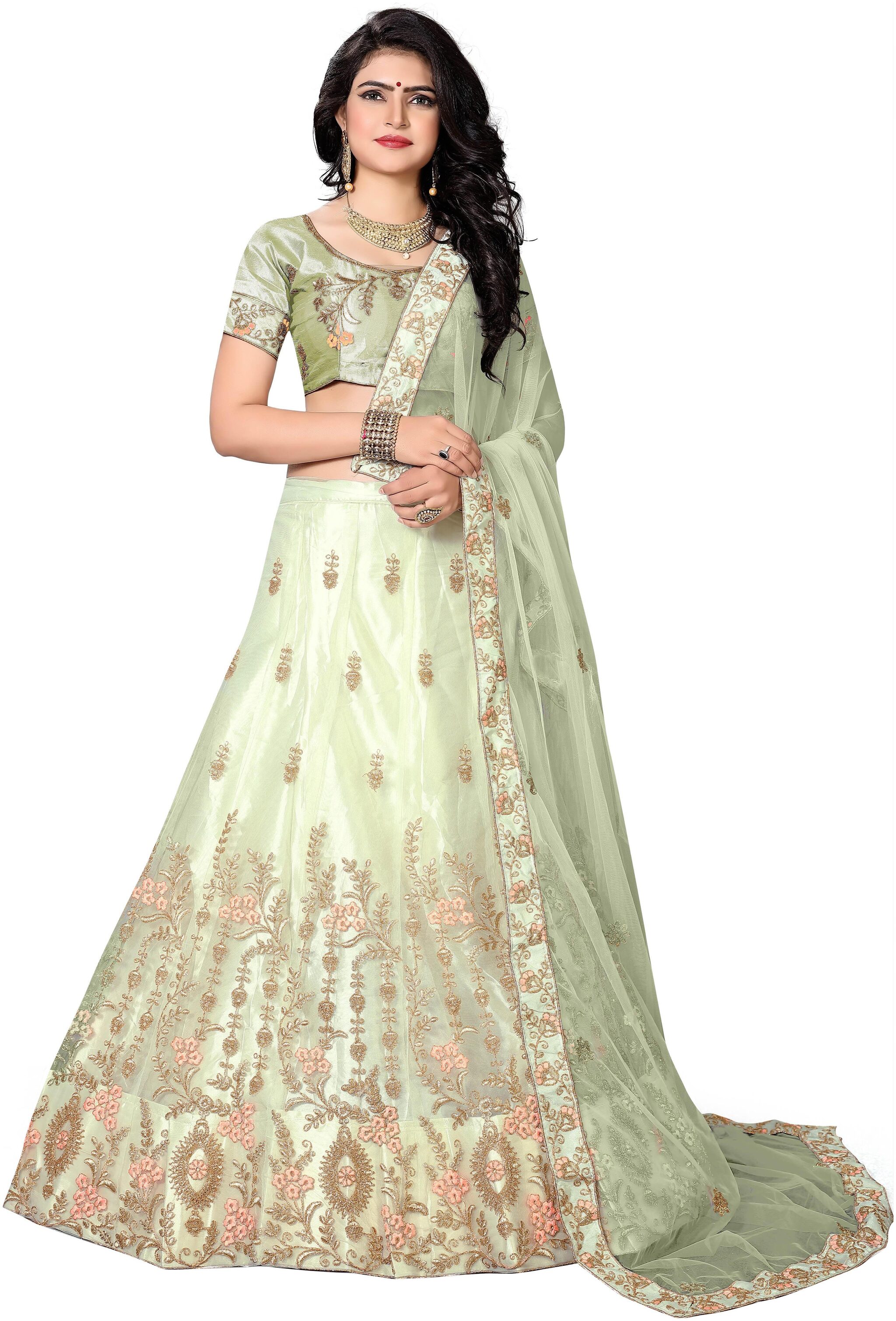 

Maroosh Net Embroidered Semi Stitched Lehenga Choli - Green