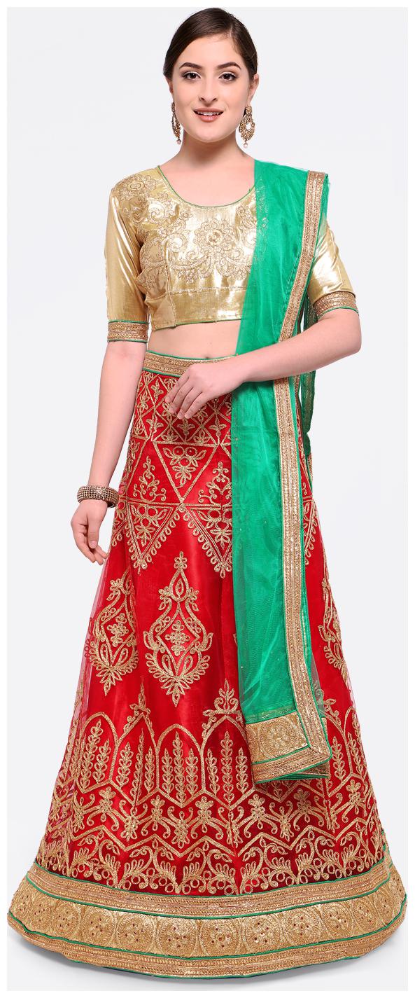 

Maroosh Net Embroidered Semistiched Red Lehenga Choli Dupatta