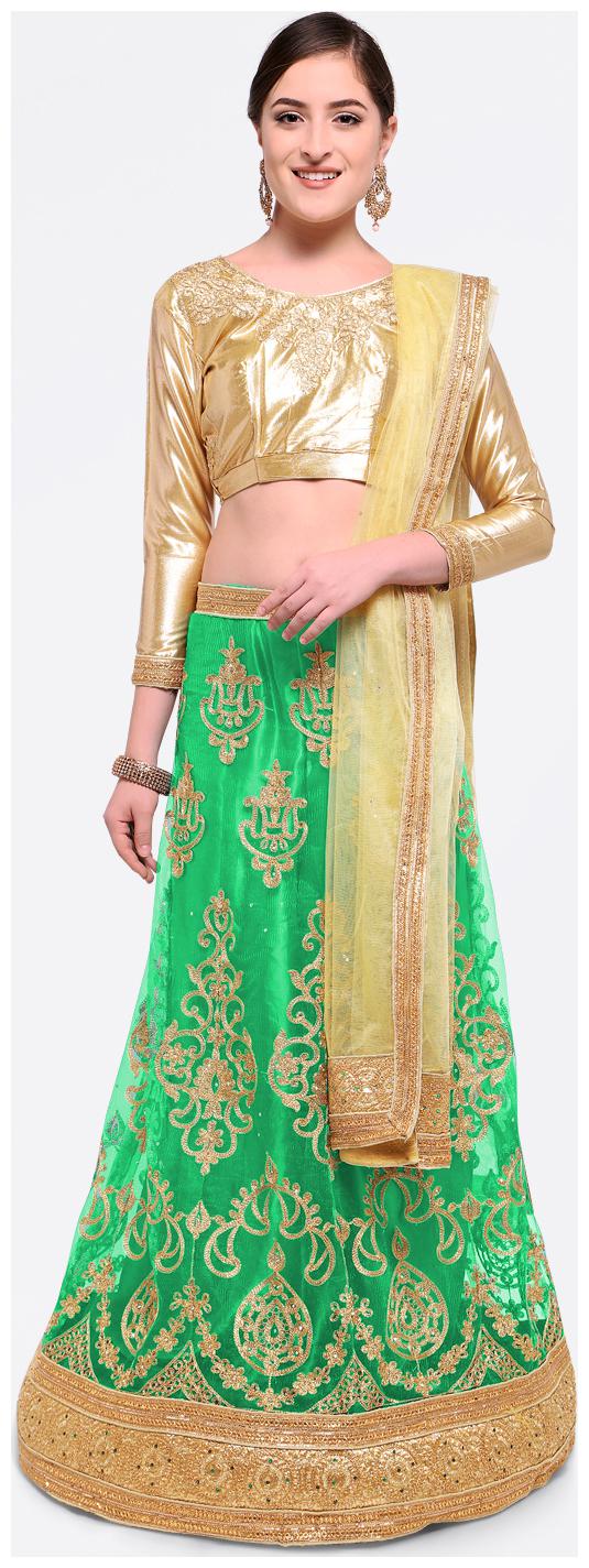 

Maroosh Net Embroidered Semistiched Green Lehenga Choli Dupatta