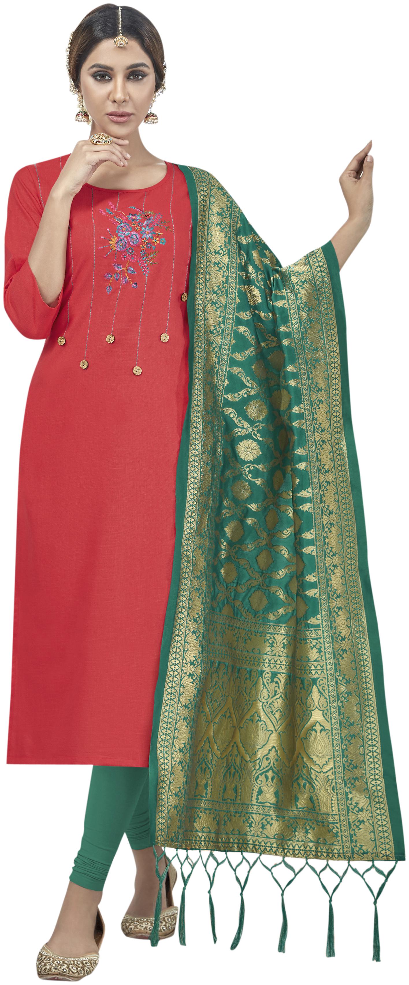 

Maroosh Semistiched Cotton Blend Kurta with Bottom Dupatta Red