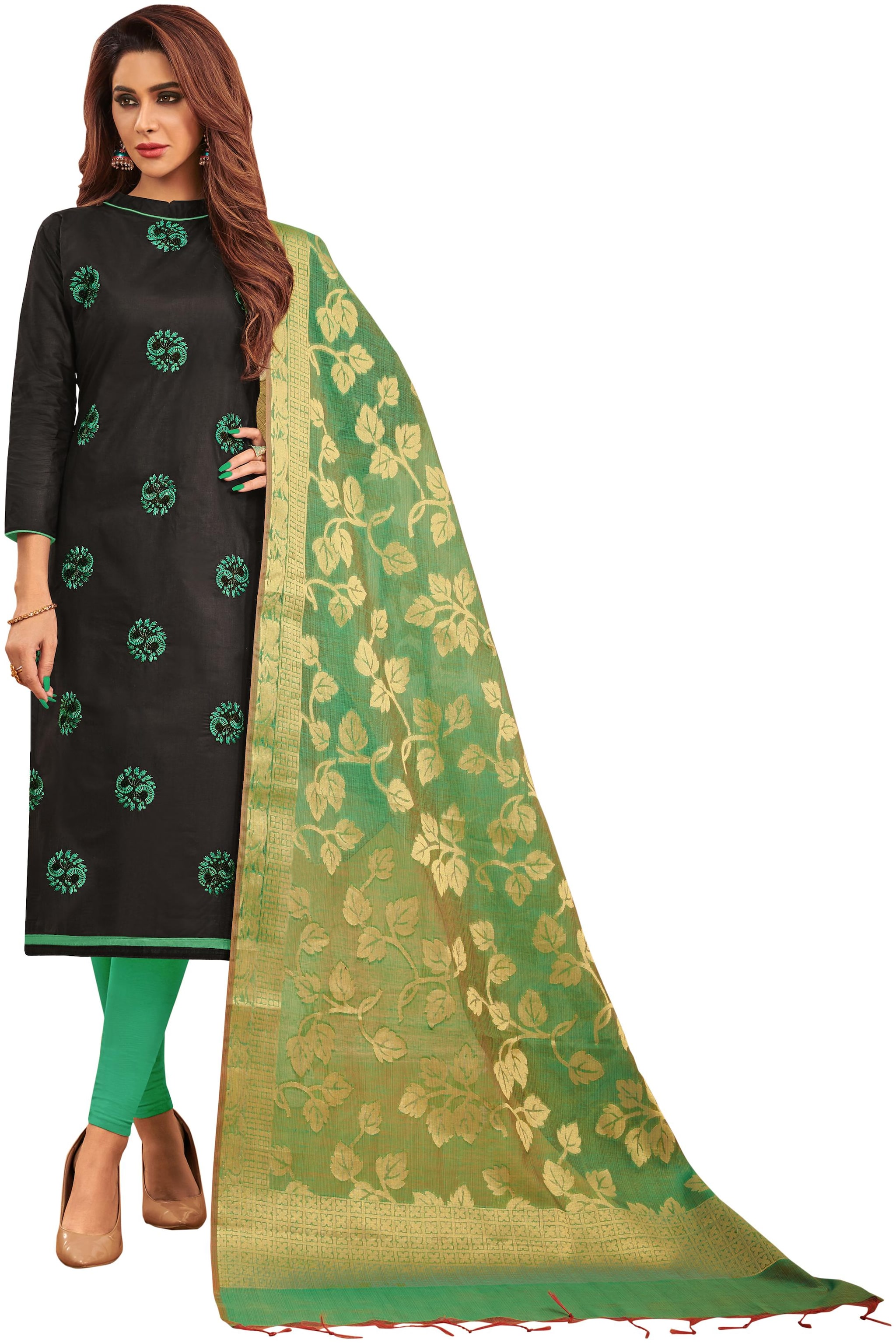

Maroosh Semistiched Cotton Blend Kurta with Bottom Dupatta Black